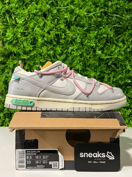 USED Off-White x Dunk Low Lot 09 of 50 DM1602-109 SIZE 8.5M OG ALL