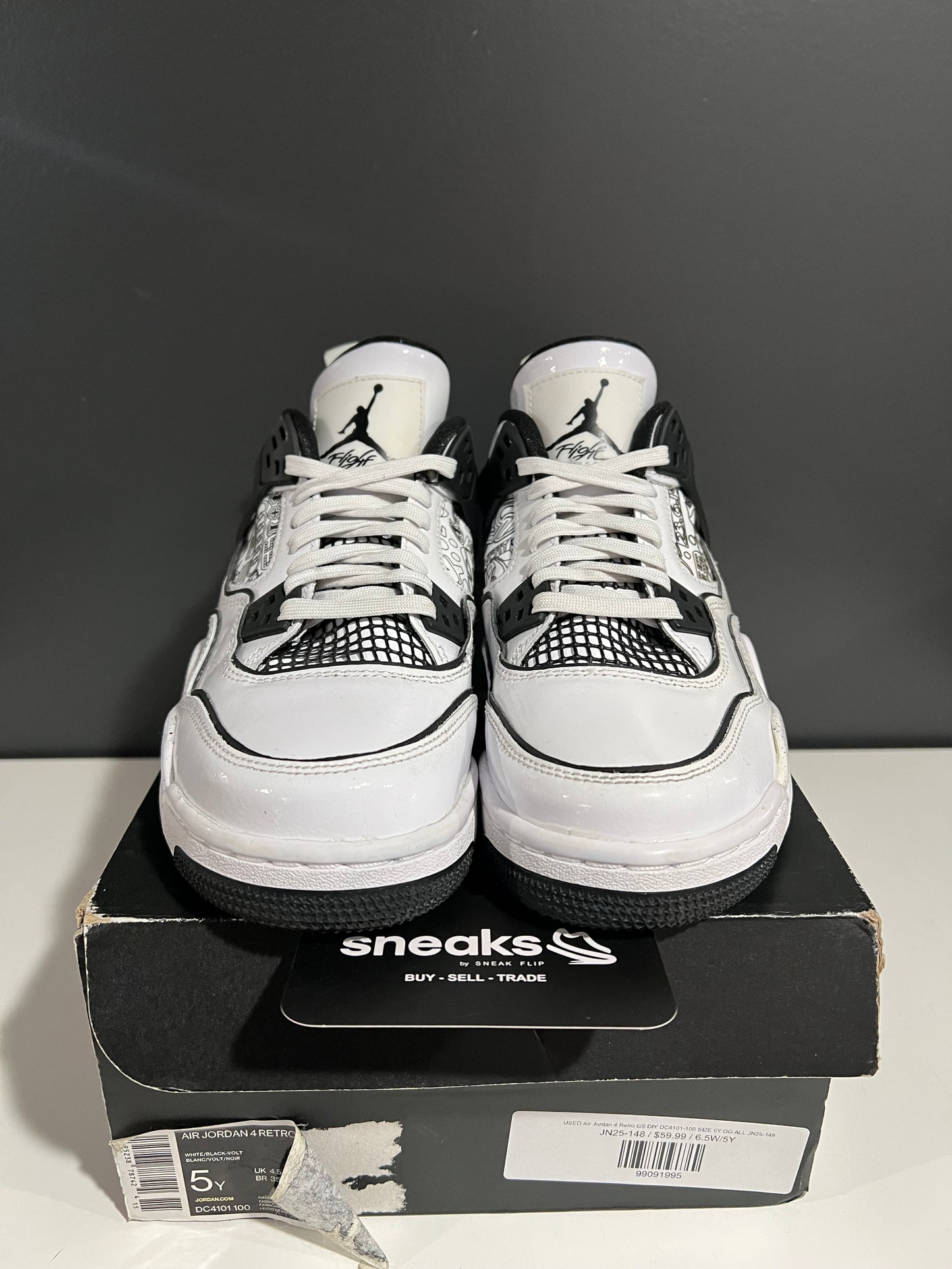USED Air Jordan 4 Retro GS DIY DC4101-100 SIZE 5Y OG ALL JN25-148