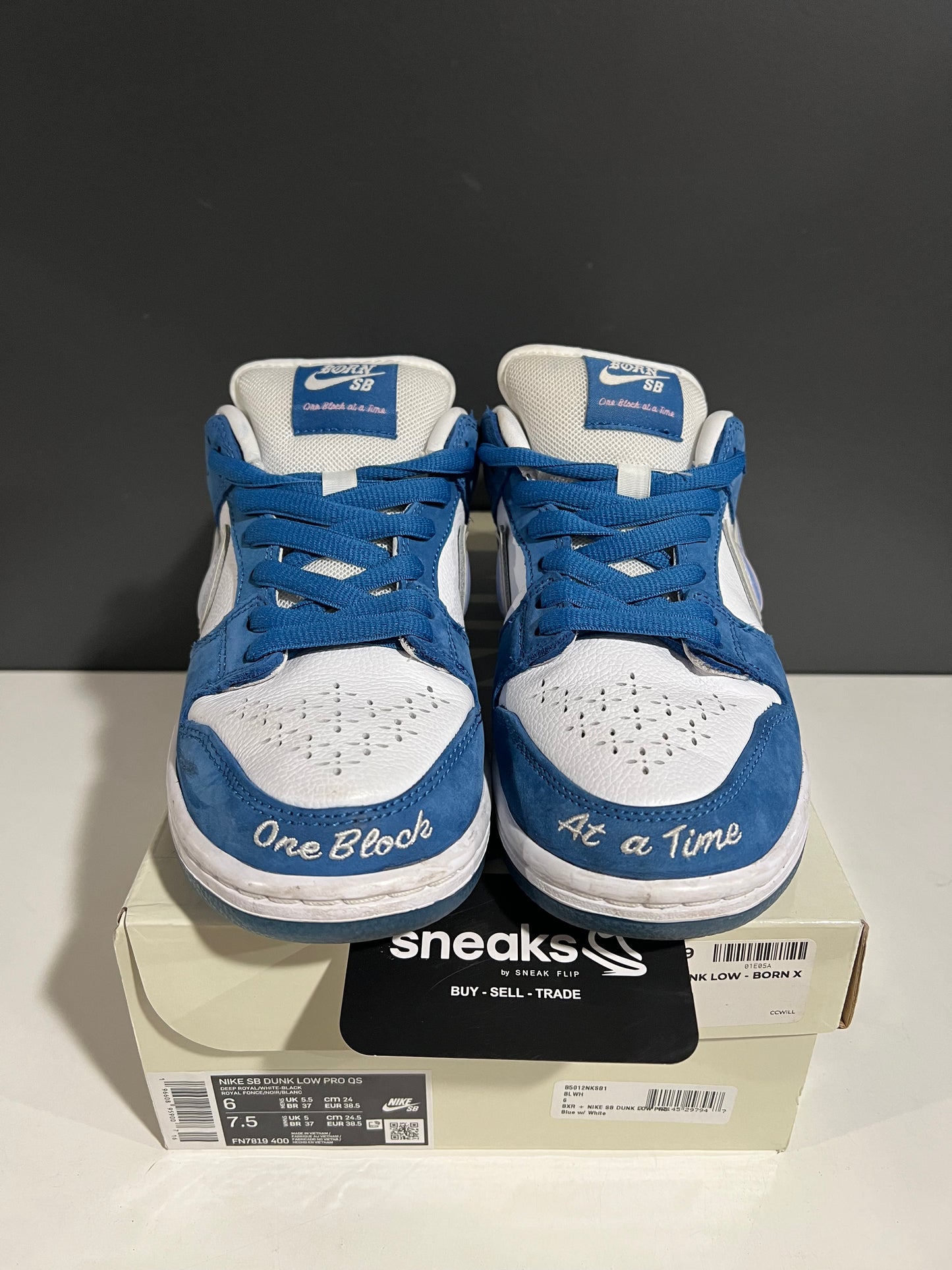 USED Born x Raised Dunk Low SB One Block at a Time FN7819-400 SIZE 6M OG ALL AG25-367