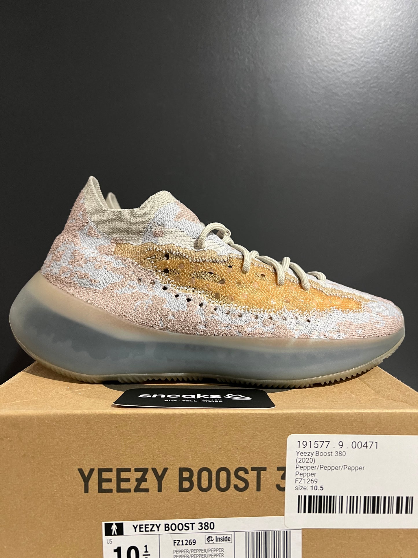 USED Yeezy Boost 380 Pepper Non-Reflective FZ1269 SIZE 10.5M OG ALL AG25-271