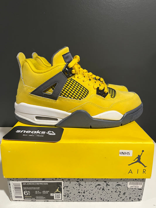 USED Air Jordan 4 Retro GS Lightning 2021 408452-700 SIZE 6.5Y OG ALL AG25-338