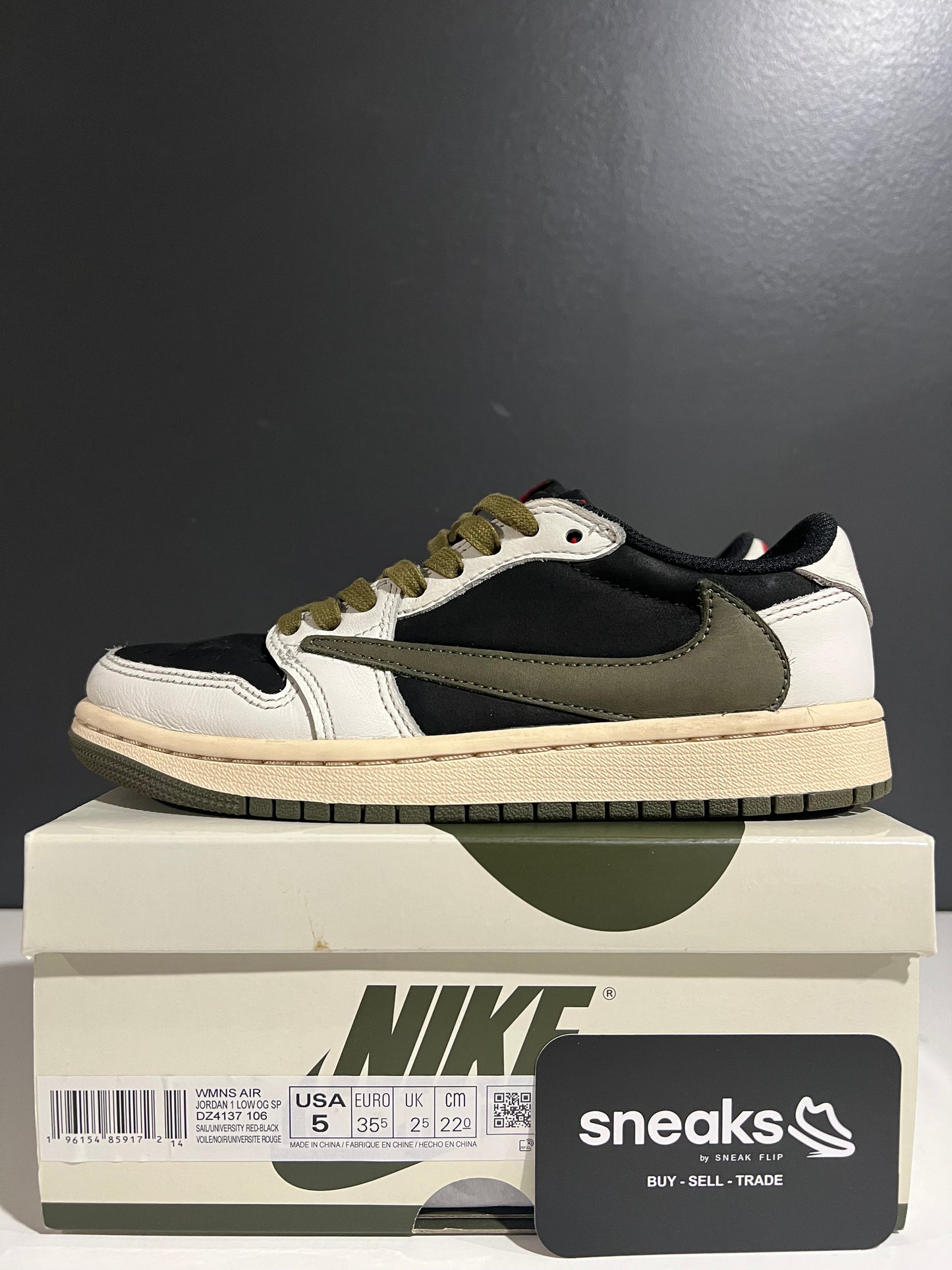 USED Travis Scott x Wmns Air Jordan 1 Retro Low OG SP Olive DZ4137-106 SIZE 3.5M OG ALL AG25-215