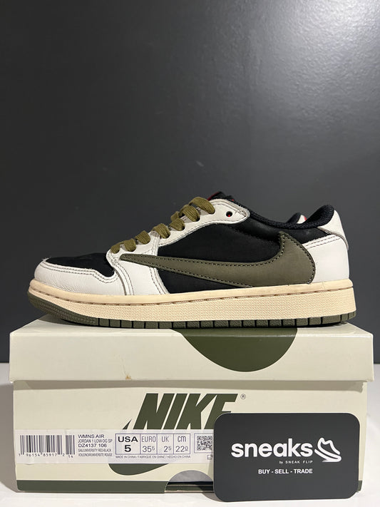 USED Travis Scott x Wmns Air Jordan 1 Retro Low OG SP Olive DZ4137-106 SIZE 3.5M OG ALL AG25-215