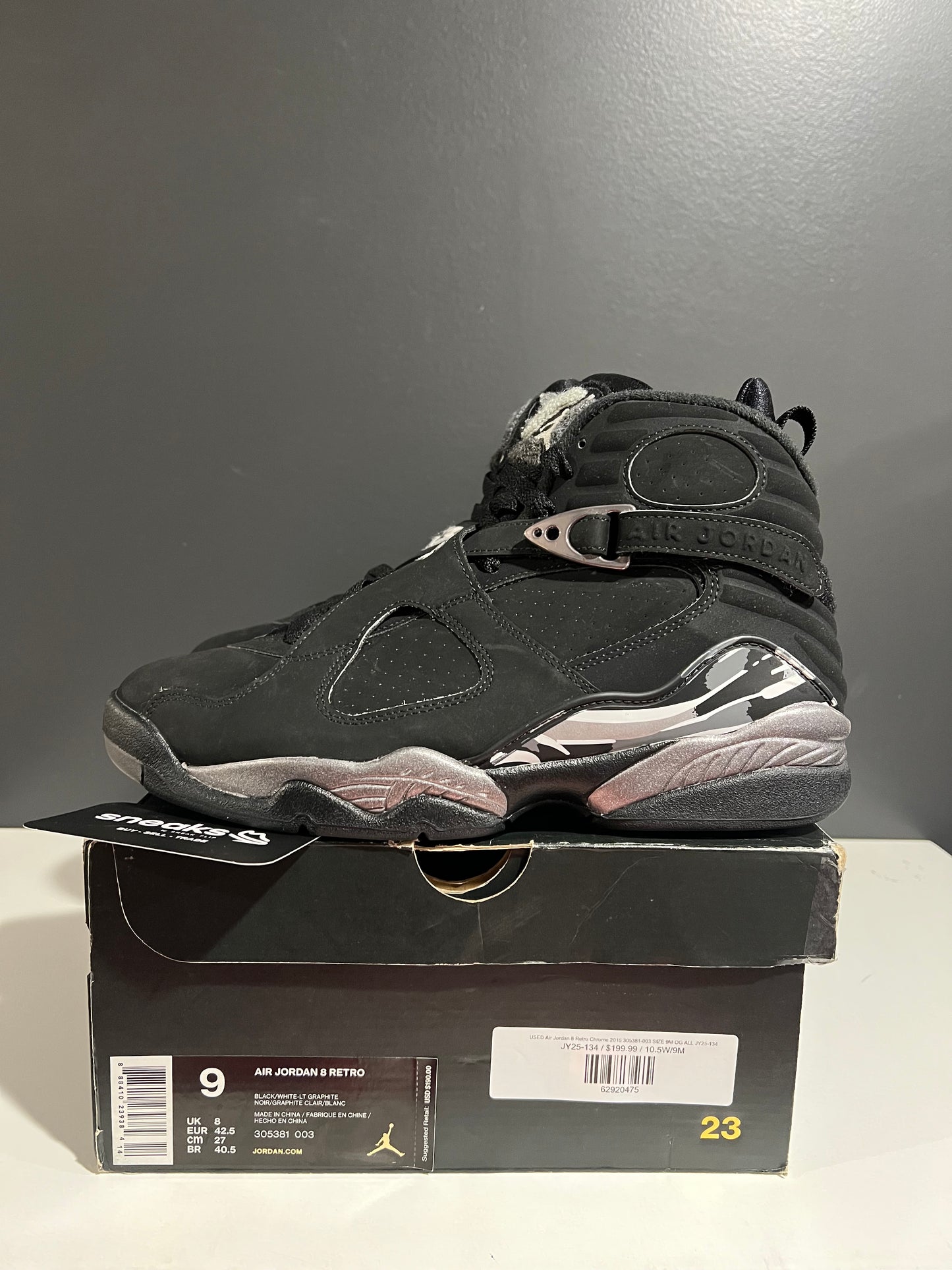 USED Air Jordan 8 Retro Chrome 2015 305381-003 SIZE 9M OG ALL JY25-134