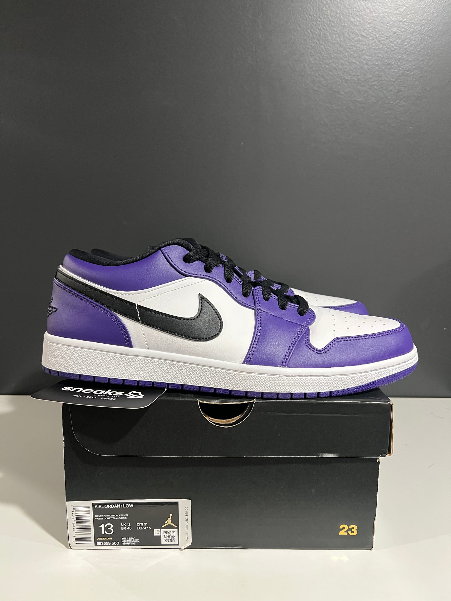 USED Air Jordan 1 Low Court Purple White Black 553558-500 SIZE 13M OG ALL JN25-320