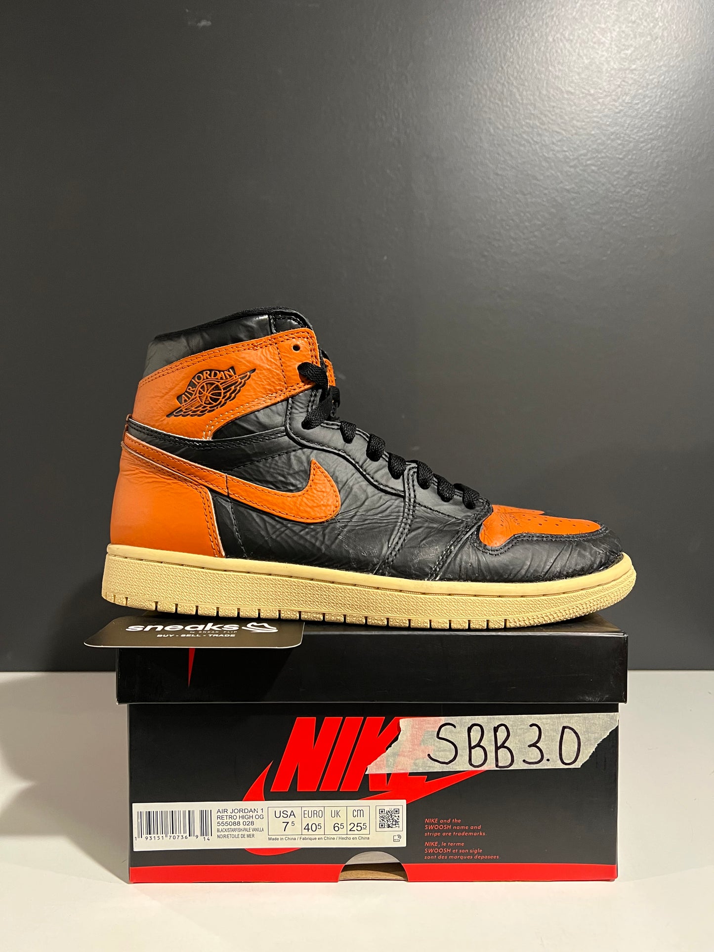 USED Air Jordan 1 Retro High OG Shattered Backboard 3.0 555088-028 SIZE 7.5M OG ALL AG25-378