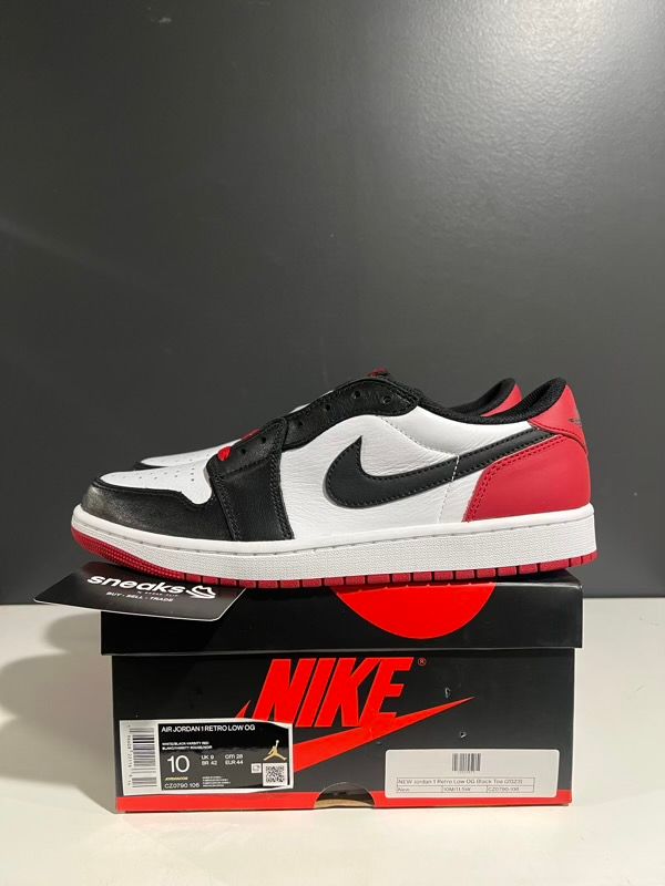 NEW SIZE 10M Jordan 1 Retro Low OG Black Toe (2023)