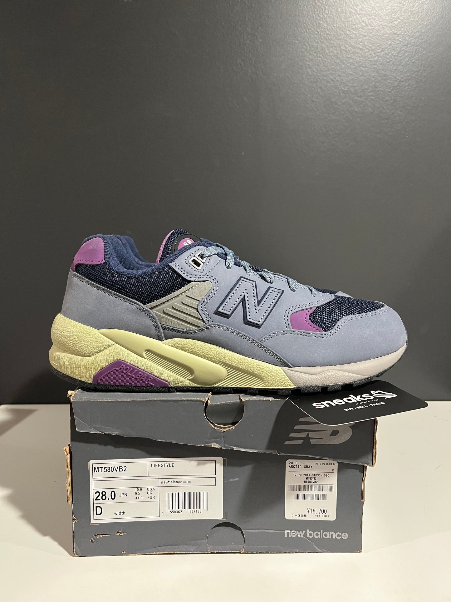 USED New Balance 580 Arctic Grey Grape MT580VB2 SIZE 10M OG ALL JY25-248
