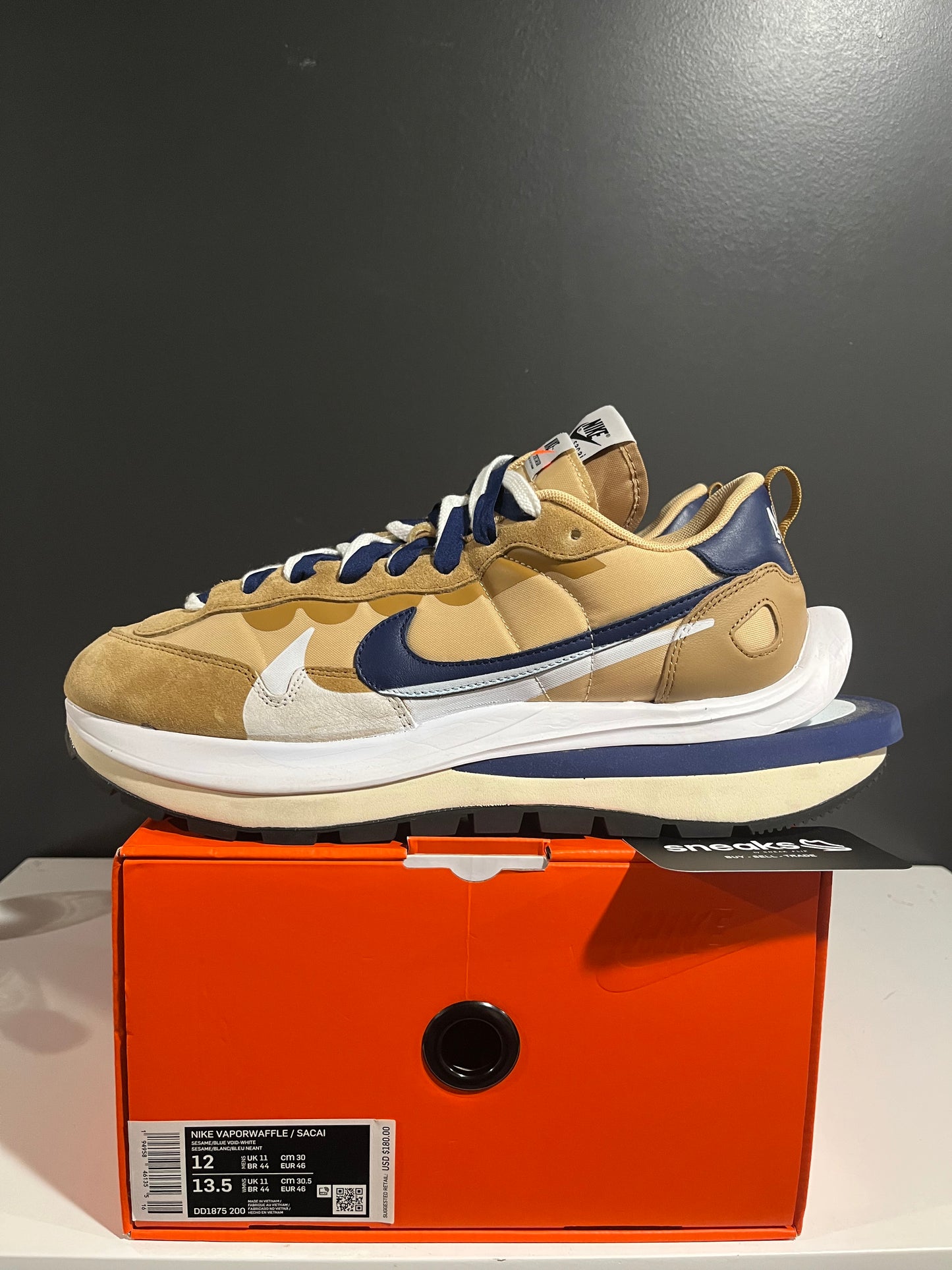 USED sacai x VaporWaffle Sesame Blue Void DD1875-200 SIZE 12M OG ALL