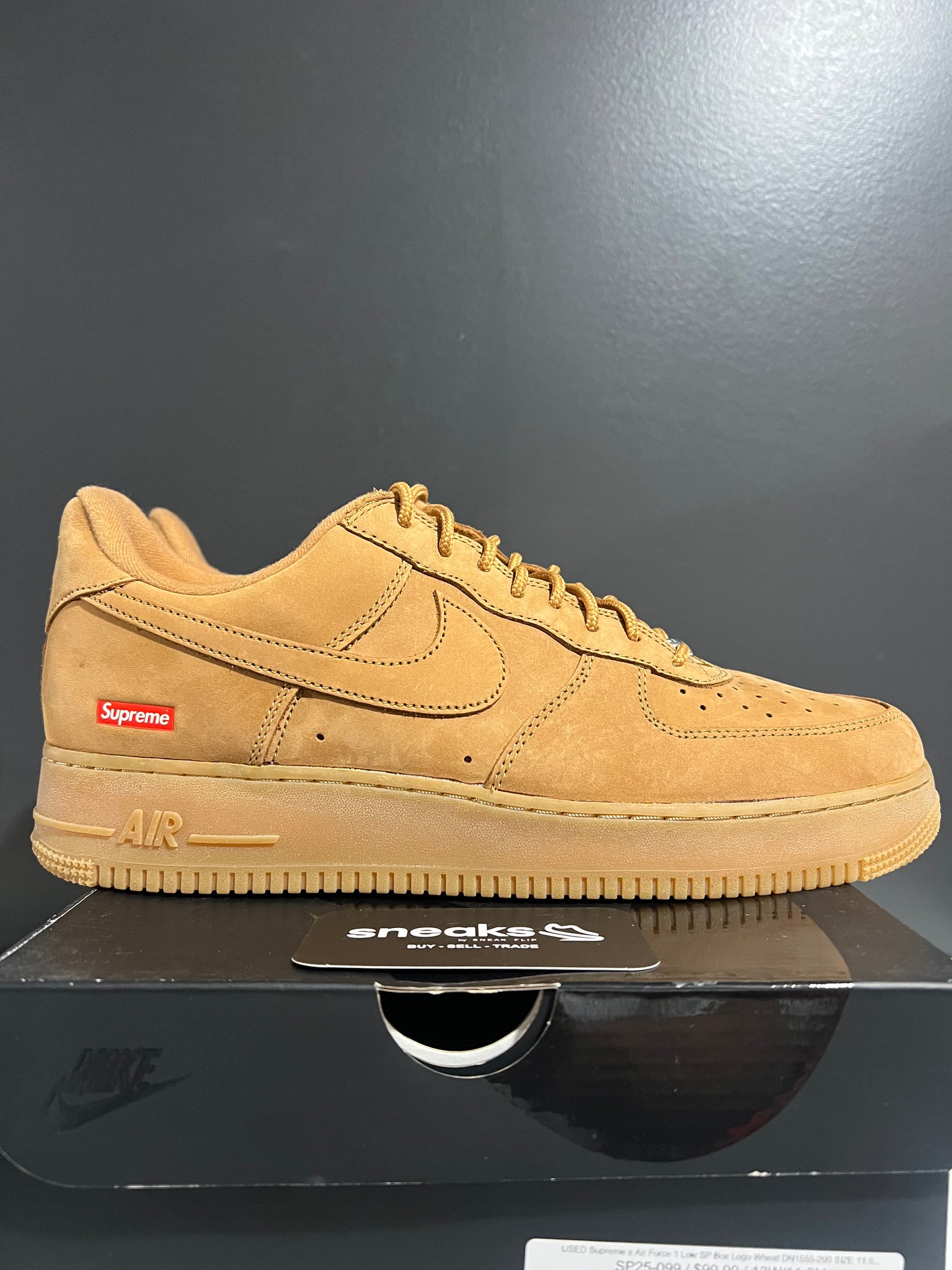 USED Supreme x Air Force 1 Low SP Box Logo Wheat DN1555-200 SIZE 11.5M OG ALL SP25-099