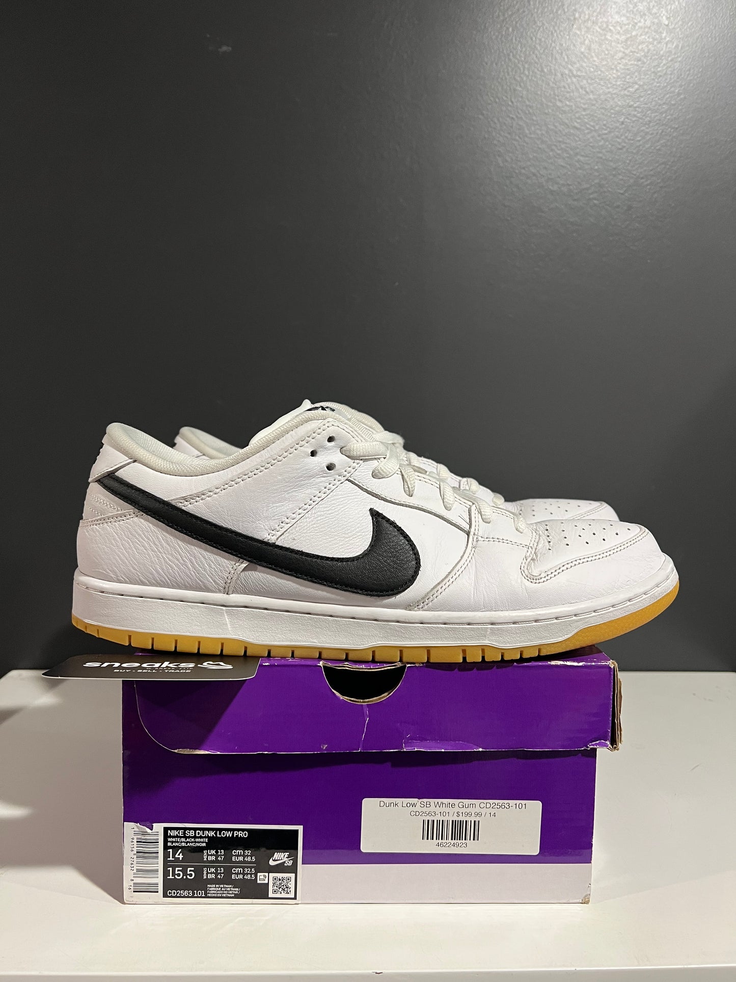 USED Dunk Low SB White Gum CD2563-101 SIZE 14M OG ALL