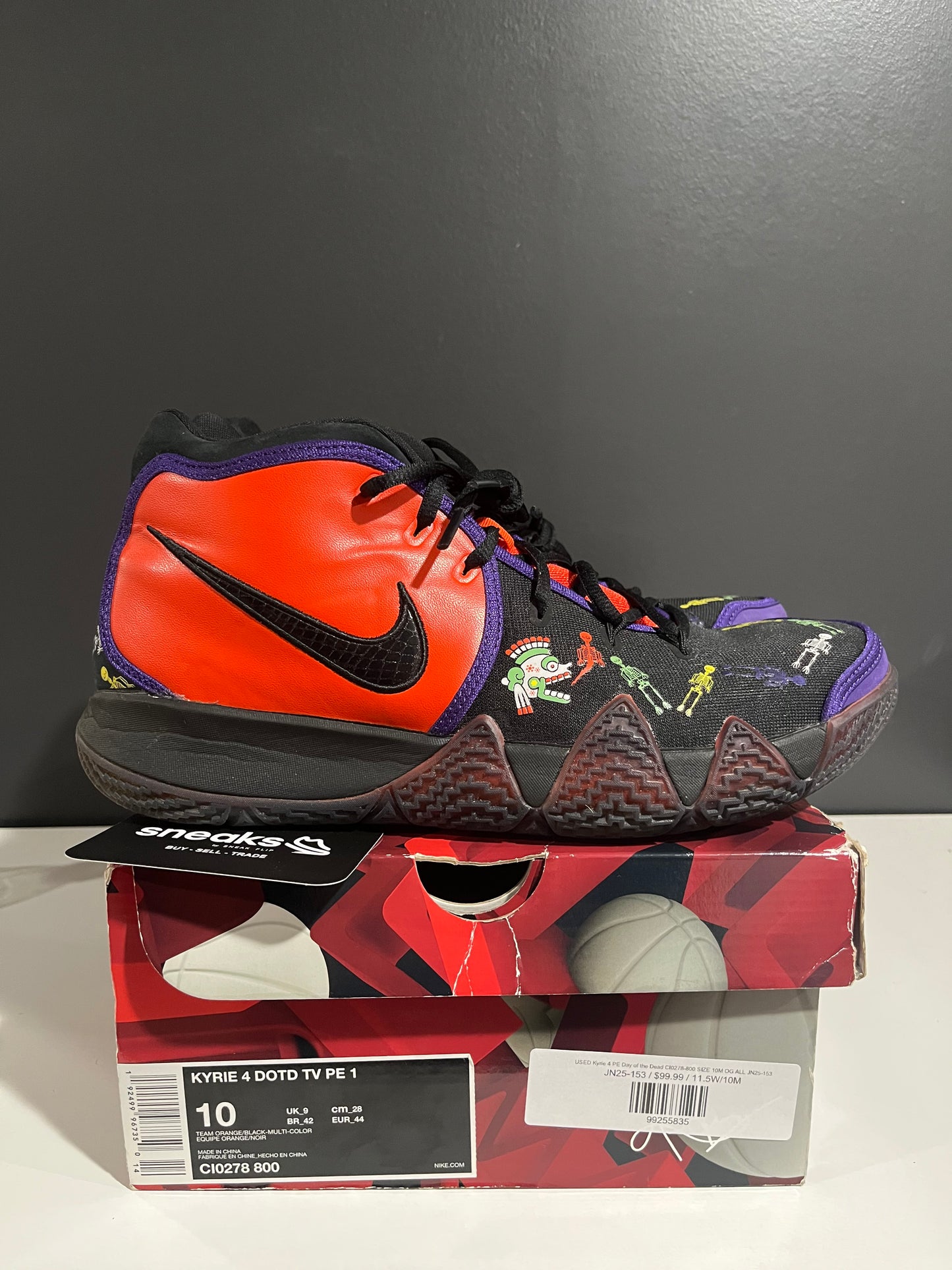 USED Kyrie 4 PE Day of the Dead CI0278-800 SIZE 10M OG ALL JN25-153