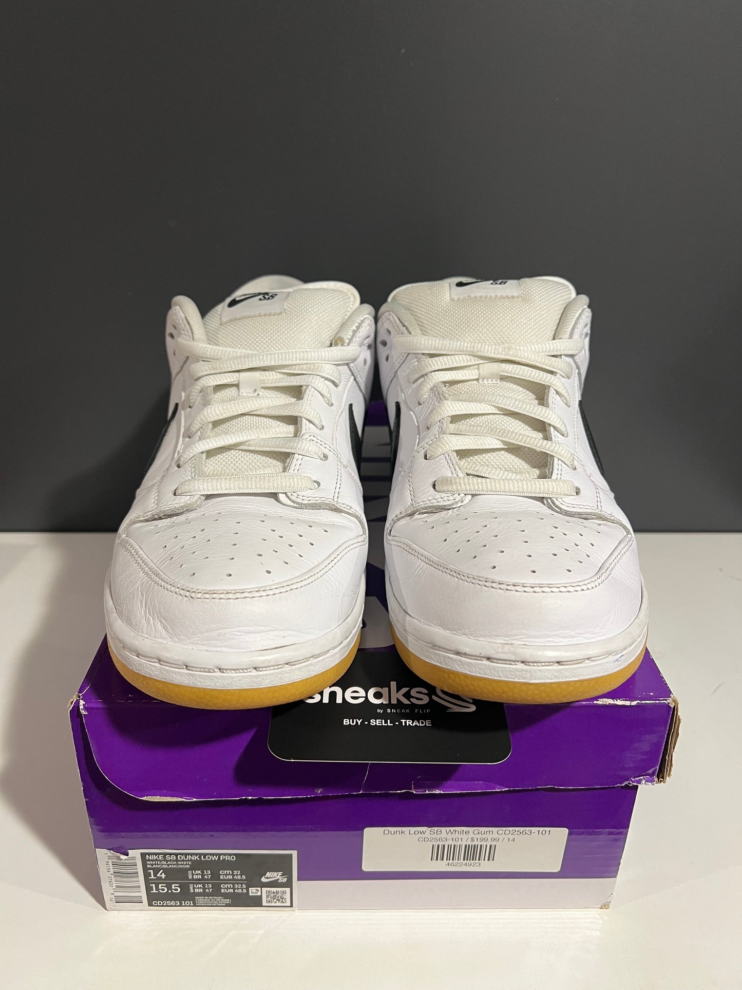 USED Dunk Low SB White Gum CD2563-101 SIZE 14M OG ALL