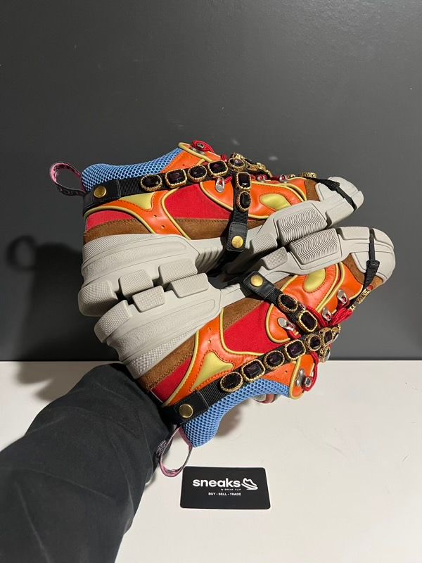 USED SIZE 12M Gucci Flashtrek Leather With Crystals Orange - USED NO BOX