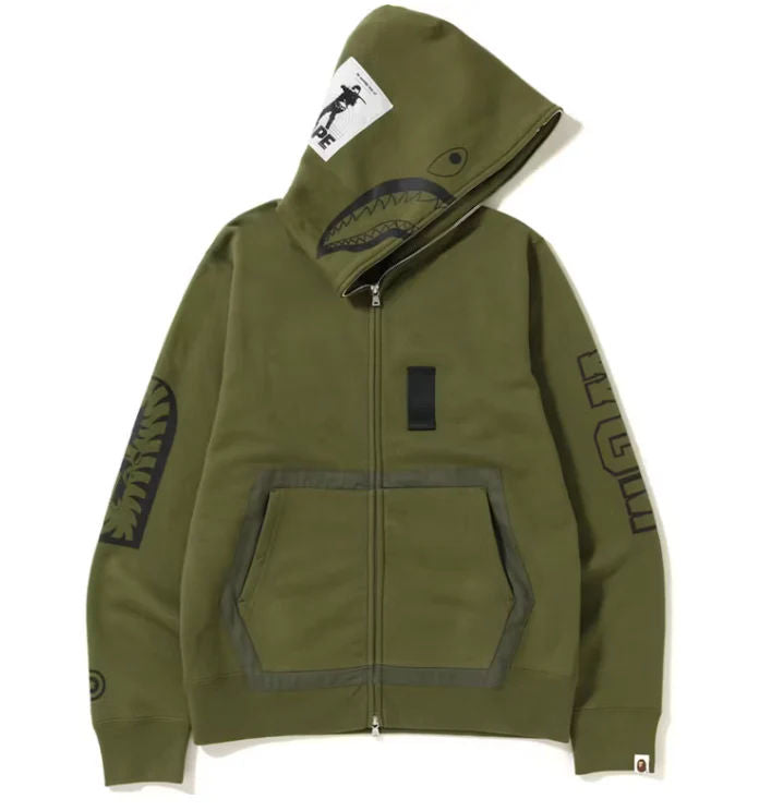 BAPE Military Shark Full Zip Hoodie Olive