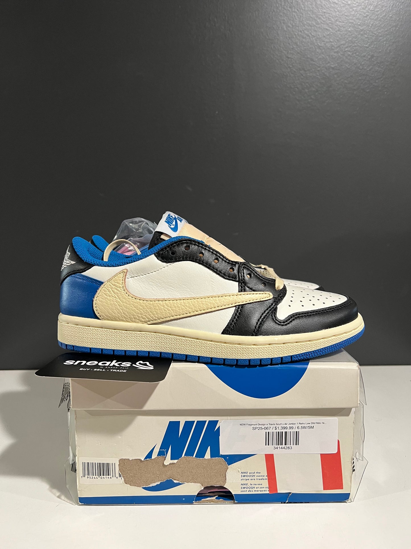 NEW Fragment Design x Travis Scott x Air Jordan 1 Retro Low DM7866-140 SIZE 5M OG ALL DMG BOX SP25-067