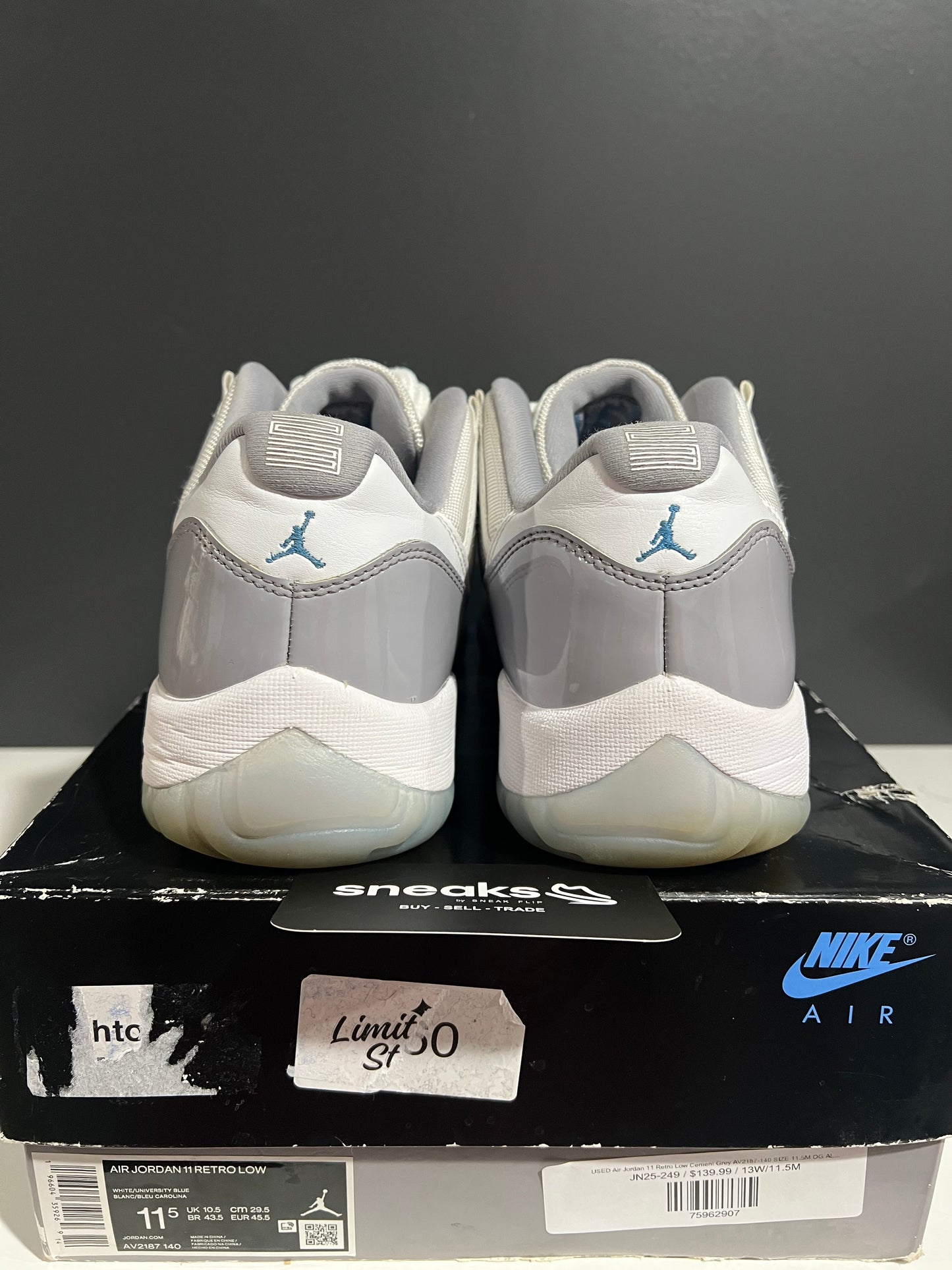 USED Air Jordan 11 Retro Low Cement Grey AV2187-140 SIZE 11.5M OG ALL JN25-249