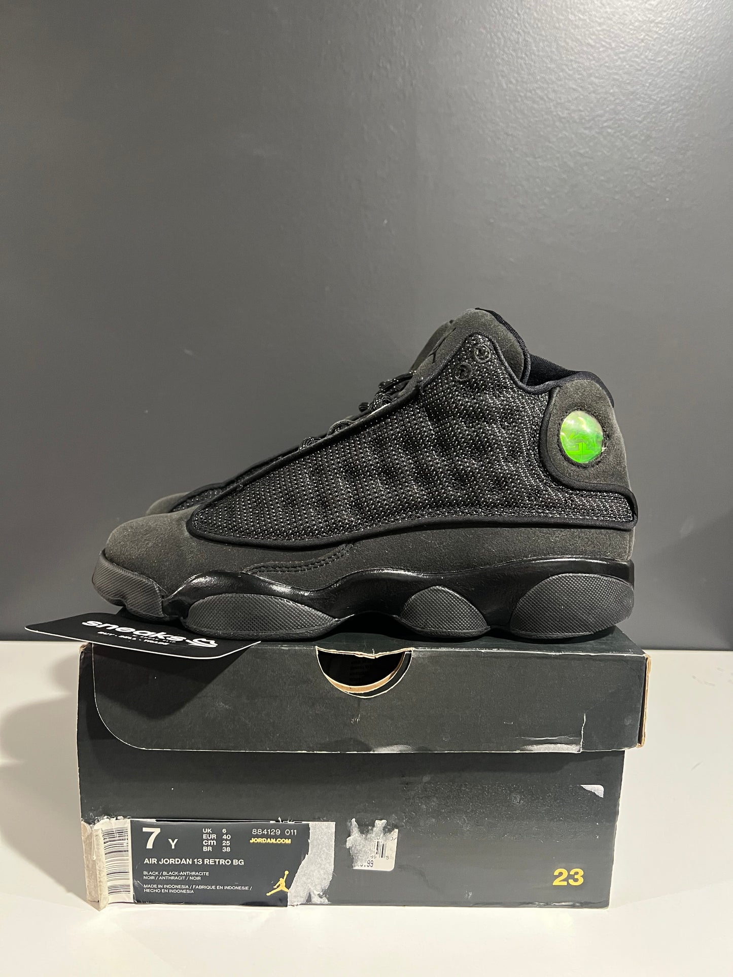 USED Air Jordan 13 Retro BG Black Cat 884129-011 SIZE 7Y OG ALL JN25-128