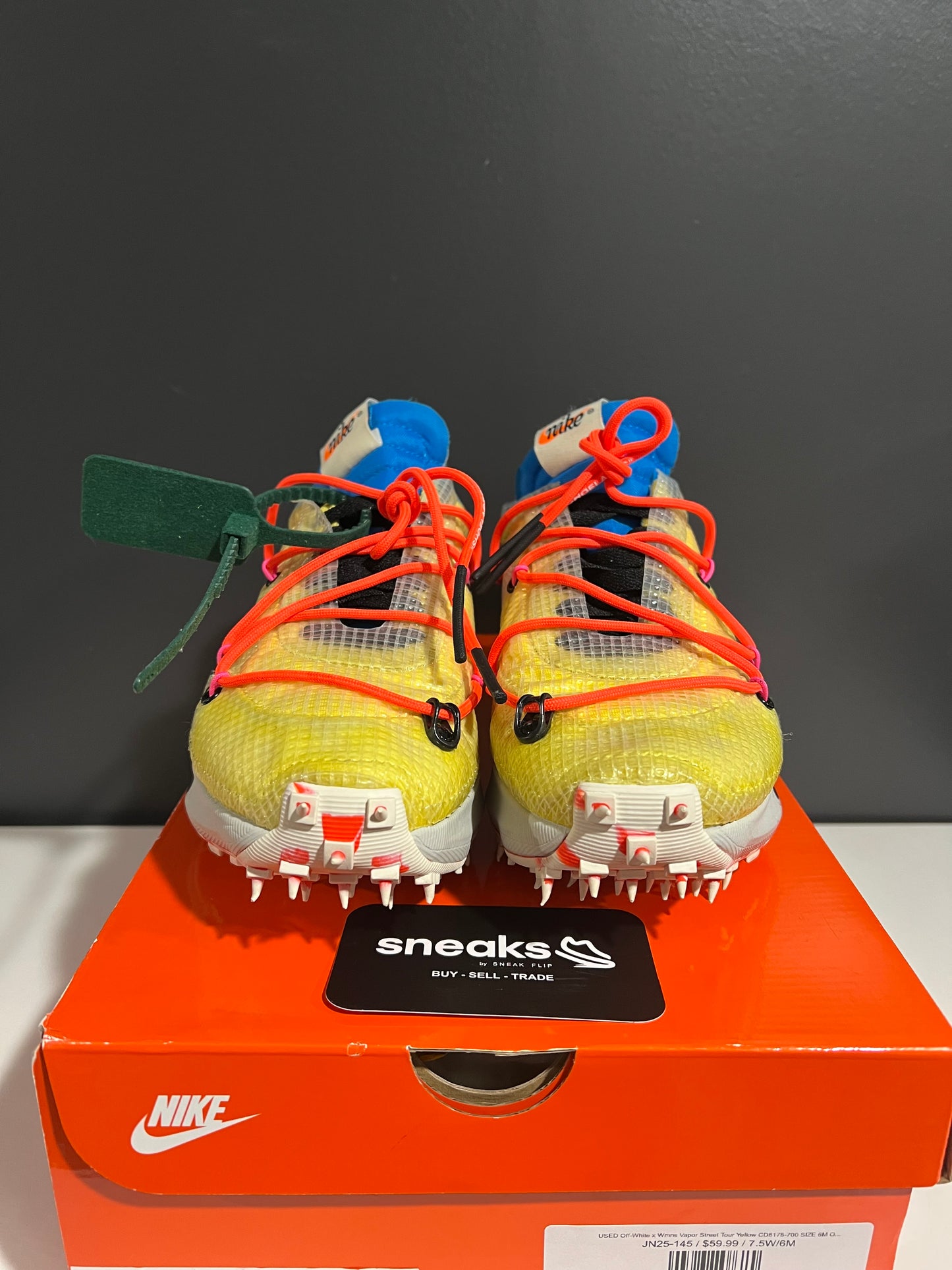 USED Off-White x Wmns Vapor Street Tour Yellow CD8178-700 SIZE 6M OG ALL JN25-145