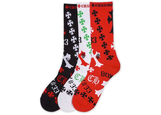 Chrome Hearts Stencil Socks (3 pack) Black/White/Red