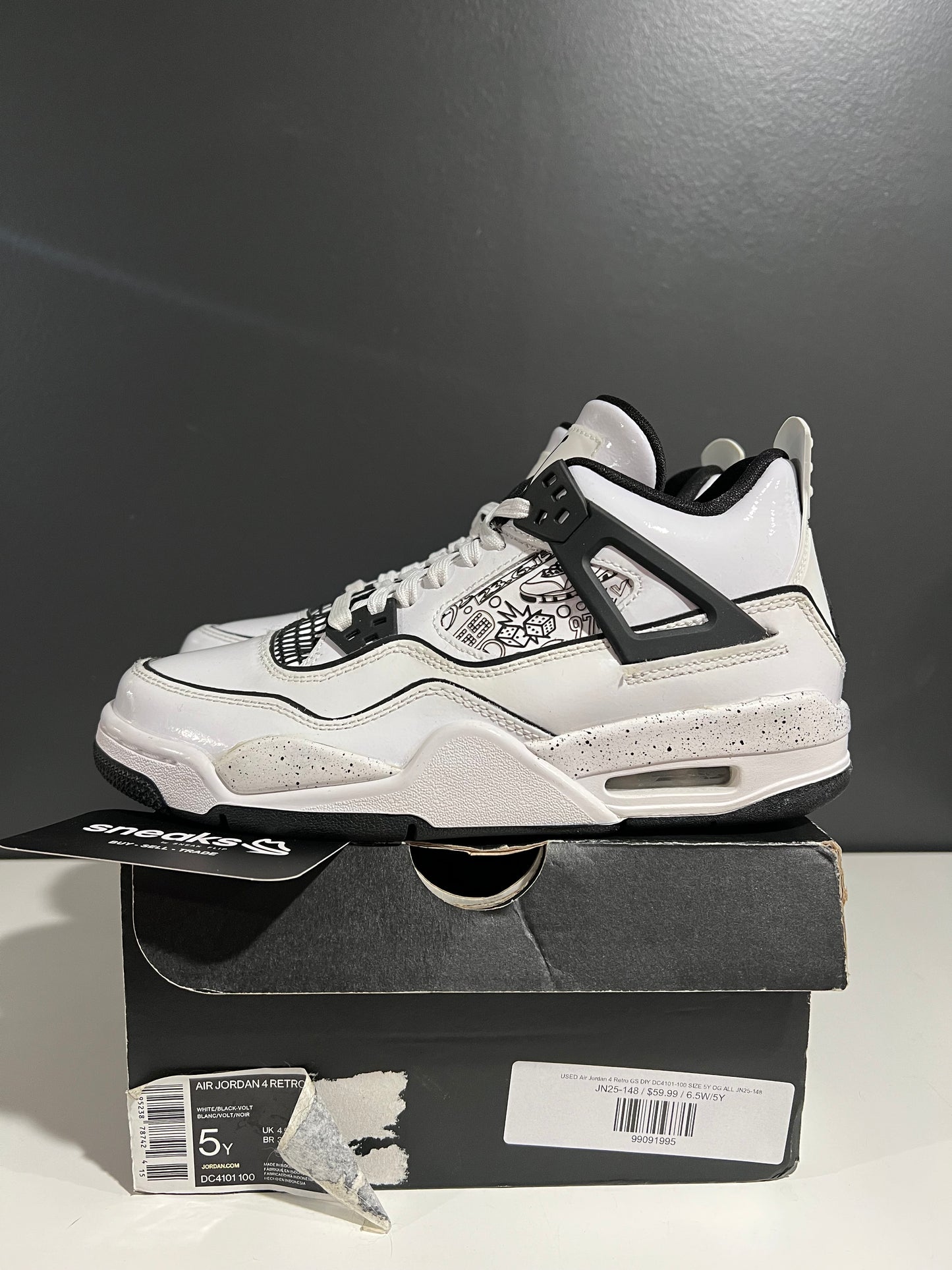 USED Air Jordan 4 Retro GS DIY DC4101-100 SIZE 5Y OG ALL JN25-148