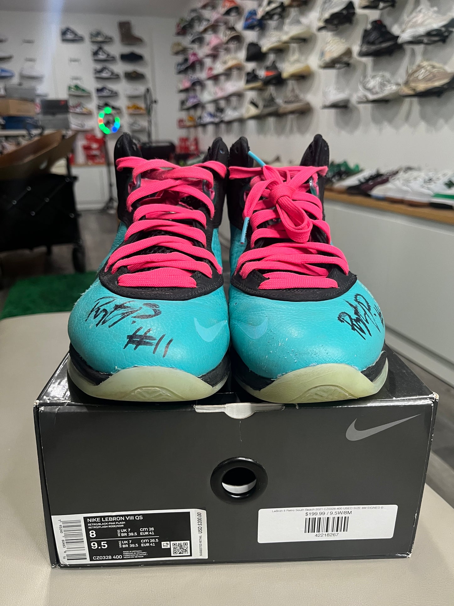 LeBron 8 Retro South Beach 2021 CZ0328-400 USED SIZE 8M SIGNED BY PAYTON PRITCHARD