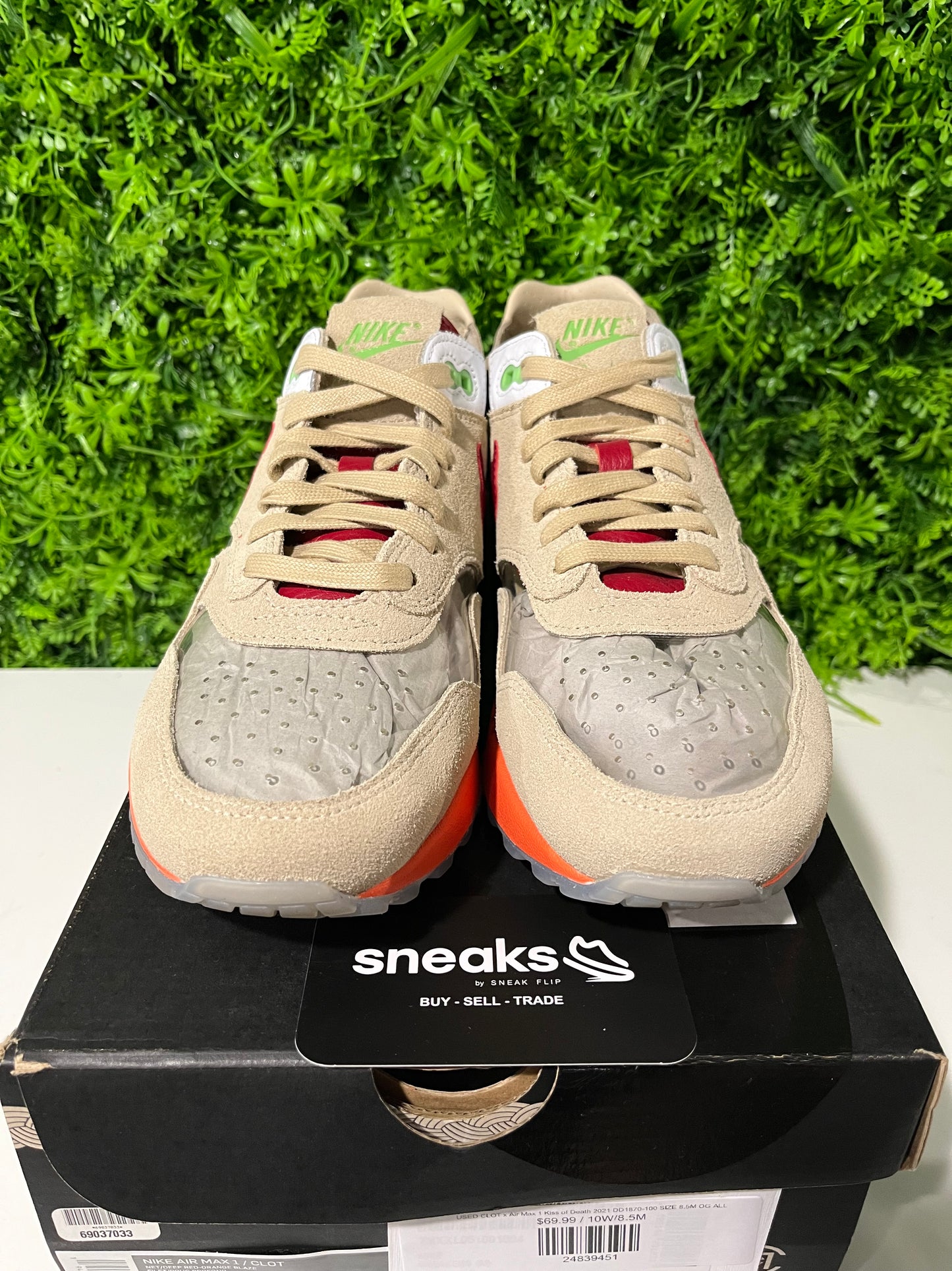 USED CLOT x Air Max 1 Kiss of Death 2021 DD1870-100 SIZE 8.5M OG ALL