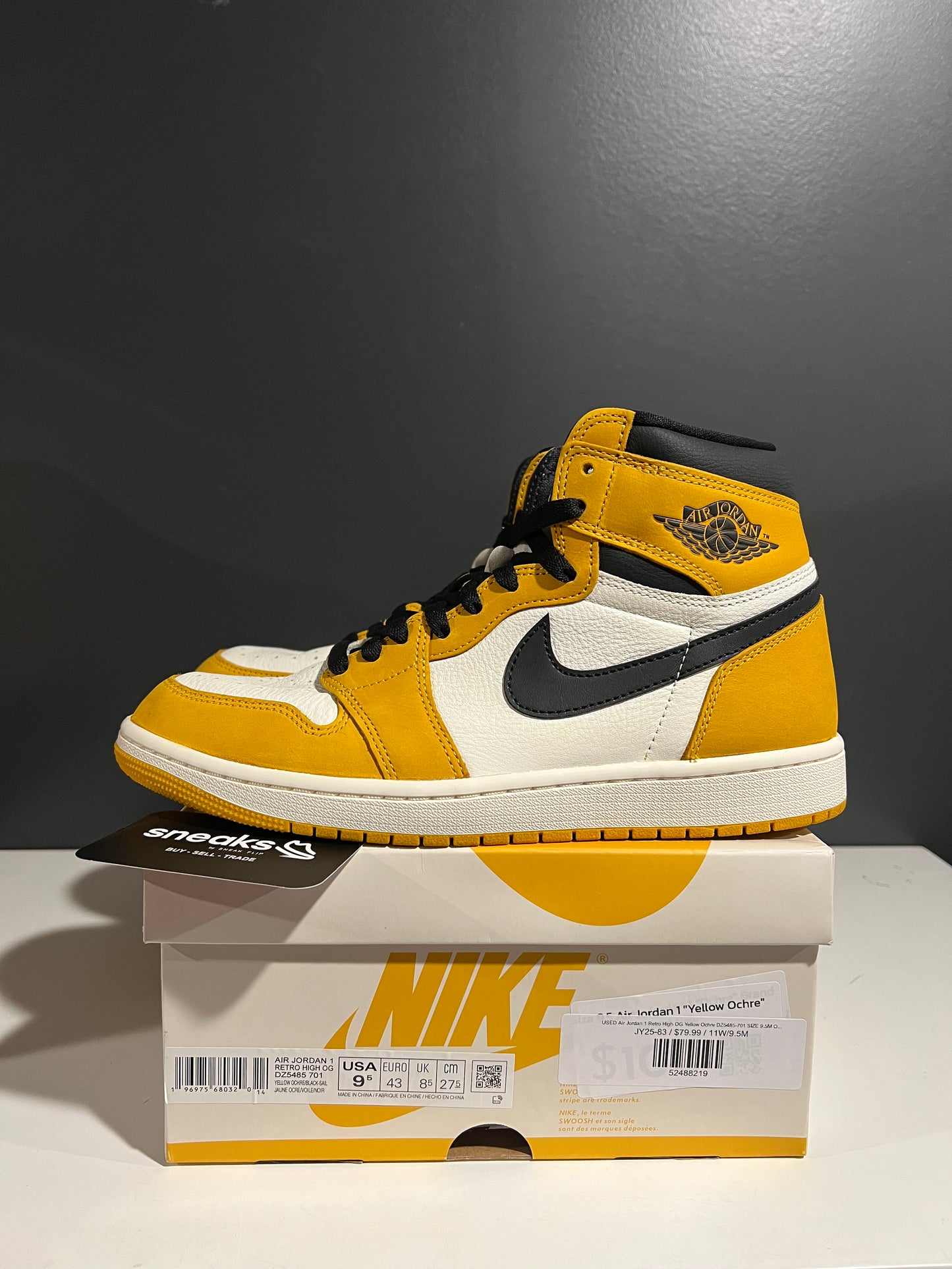 USED Air Jordan 1 Retro High OG Yellow Ochre DZ5485-701 SIZE 9.5M OG ALL JY25-83