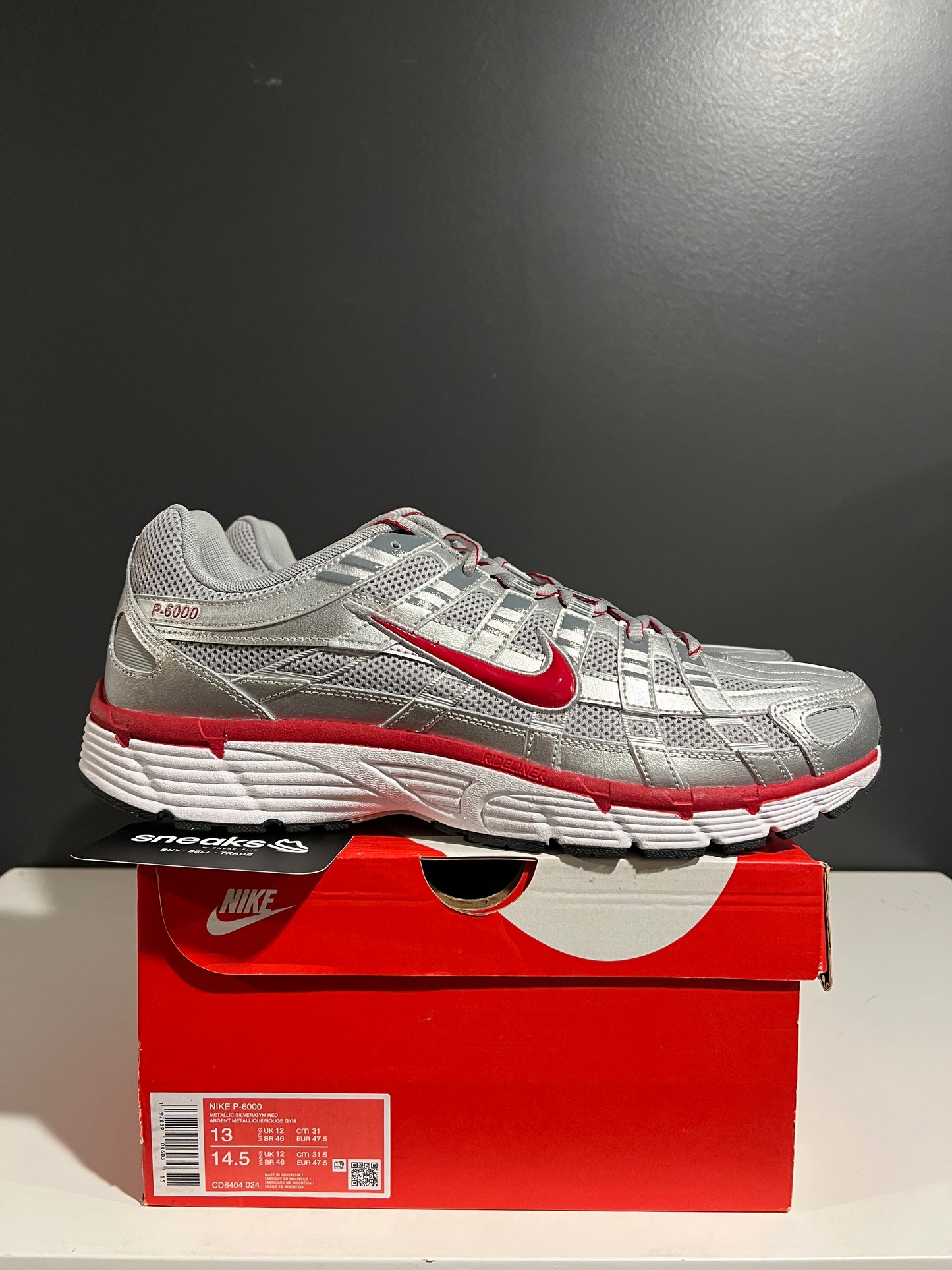 NEW Nike P‑6000 Metallic Silver Gym Red CD6404-024