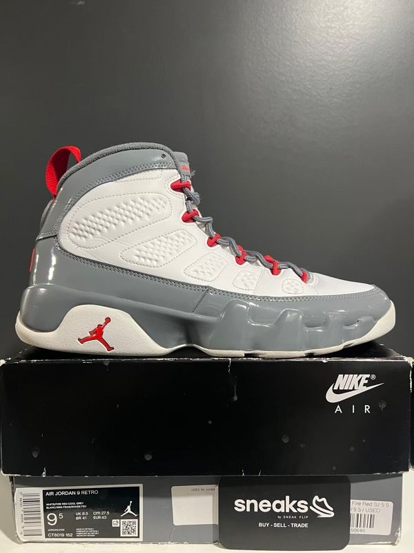 USED SIZE 9.5M Jordan 9 Retro Fire Red - Used