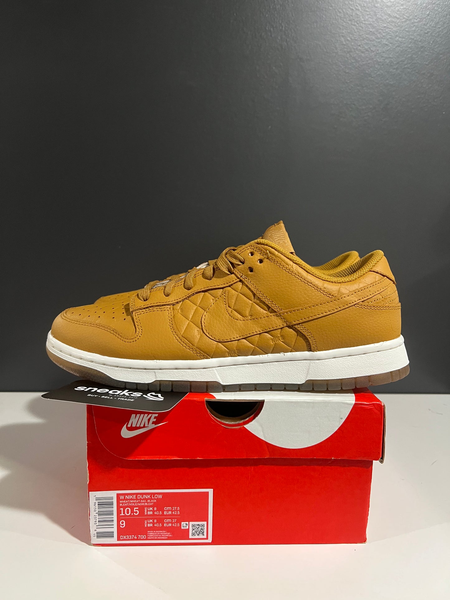 USED Wmns Dunk Low Quilted Wheat DX3374-700 SIZE 9M OG ALL NO INSOLES