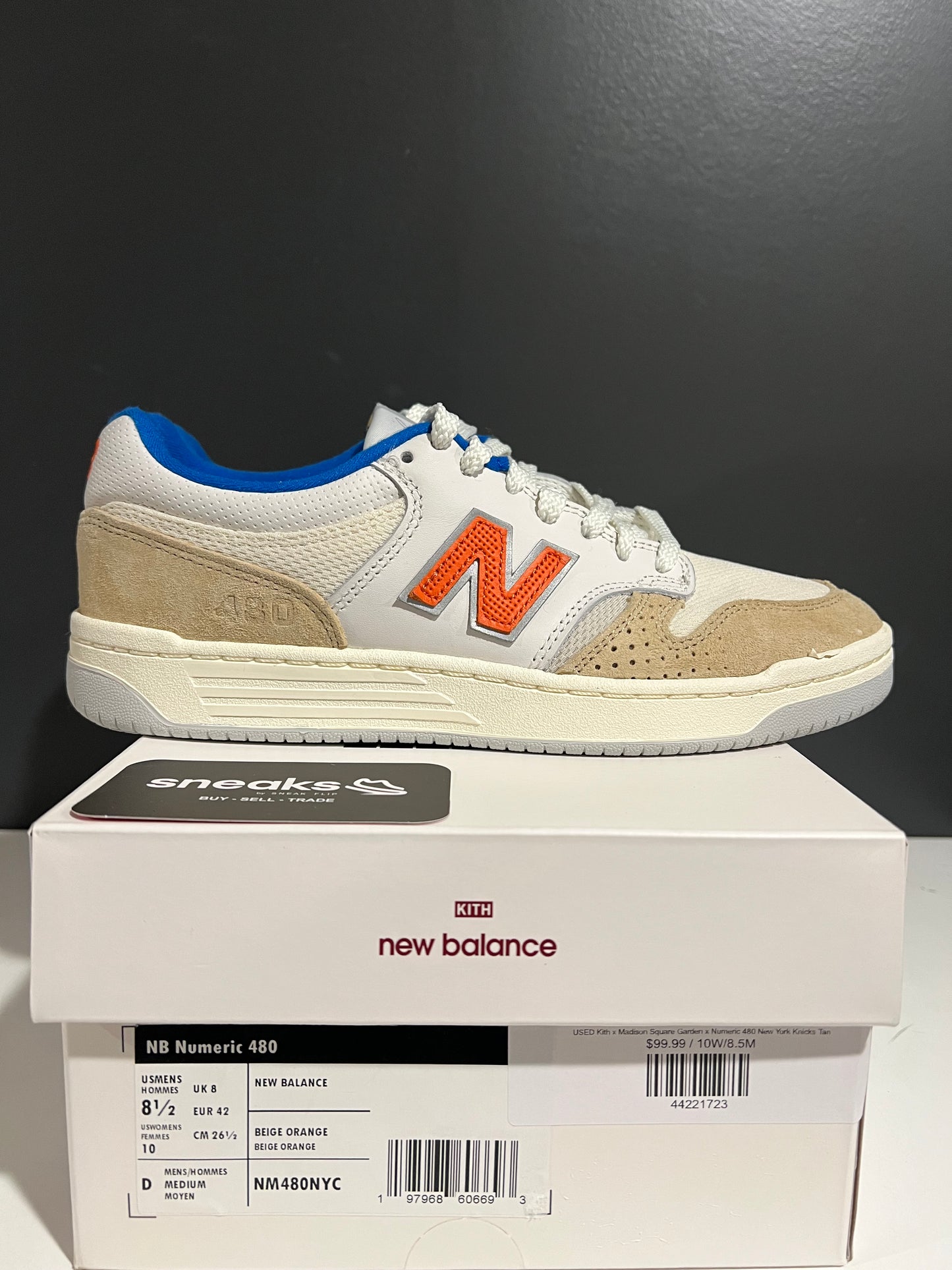 USED Kith x Madison Square Garden x Numeric 480 New York Knicks Tan NM480NYC SIZE 8.5M OG ALL