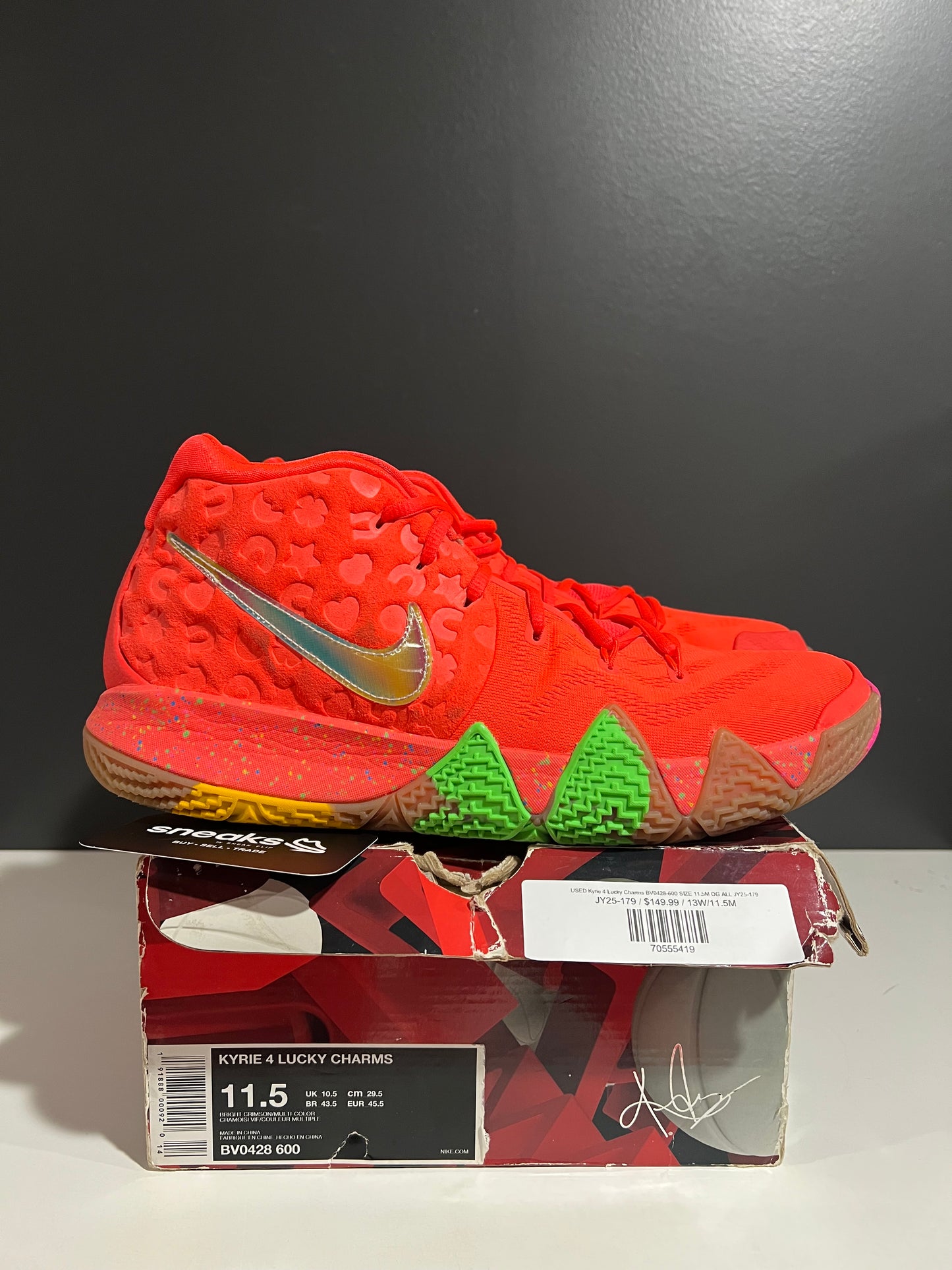 USED Kyrie 4 Lucky Charms BV0428-600 SIZE 11.5M OG ALL JY25-179
