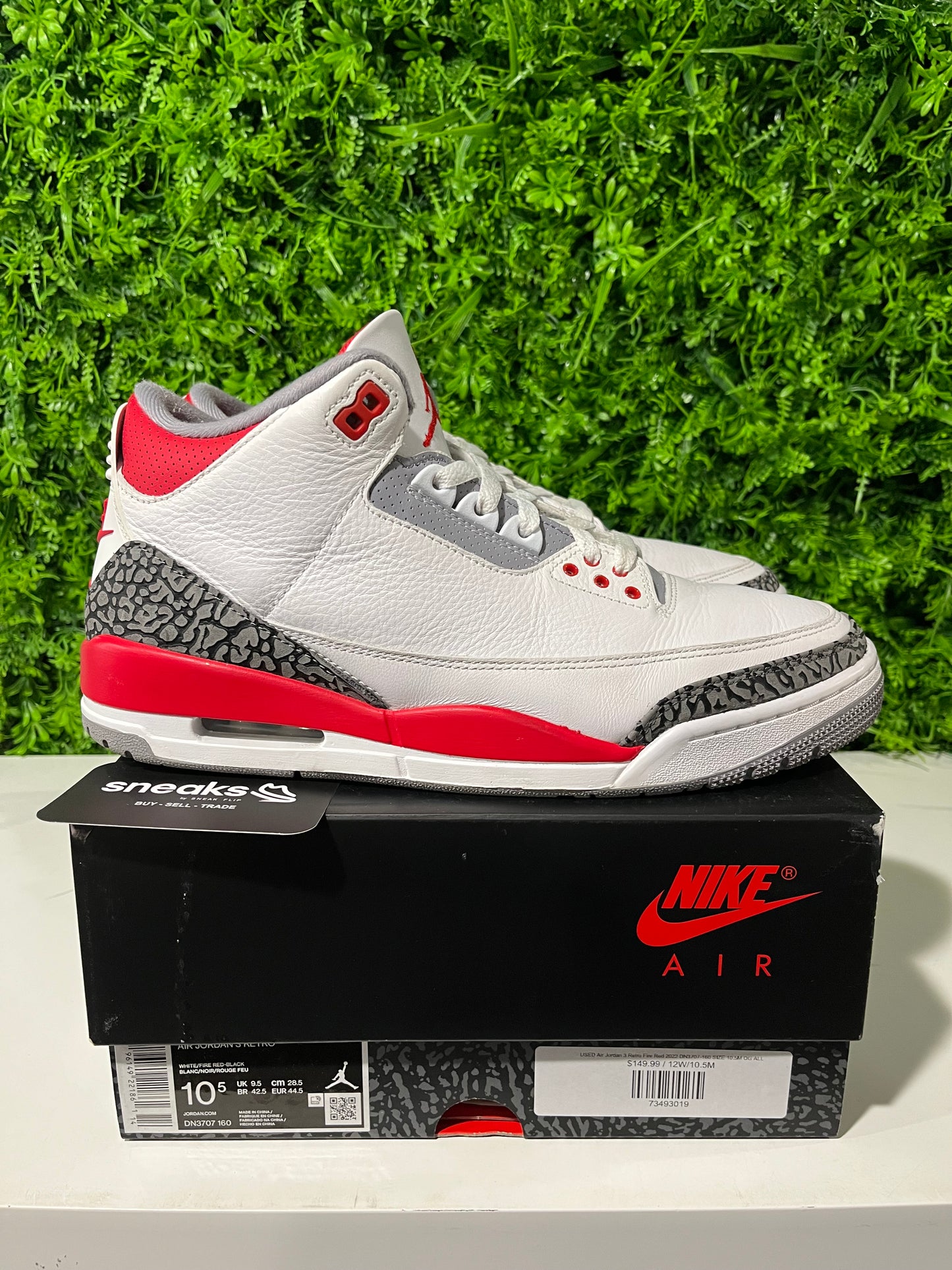 USED Air Jordan 3 Retro Fire Red 2022 DN3707-160 SIZE 10.5M OG ALL