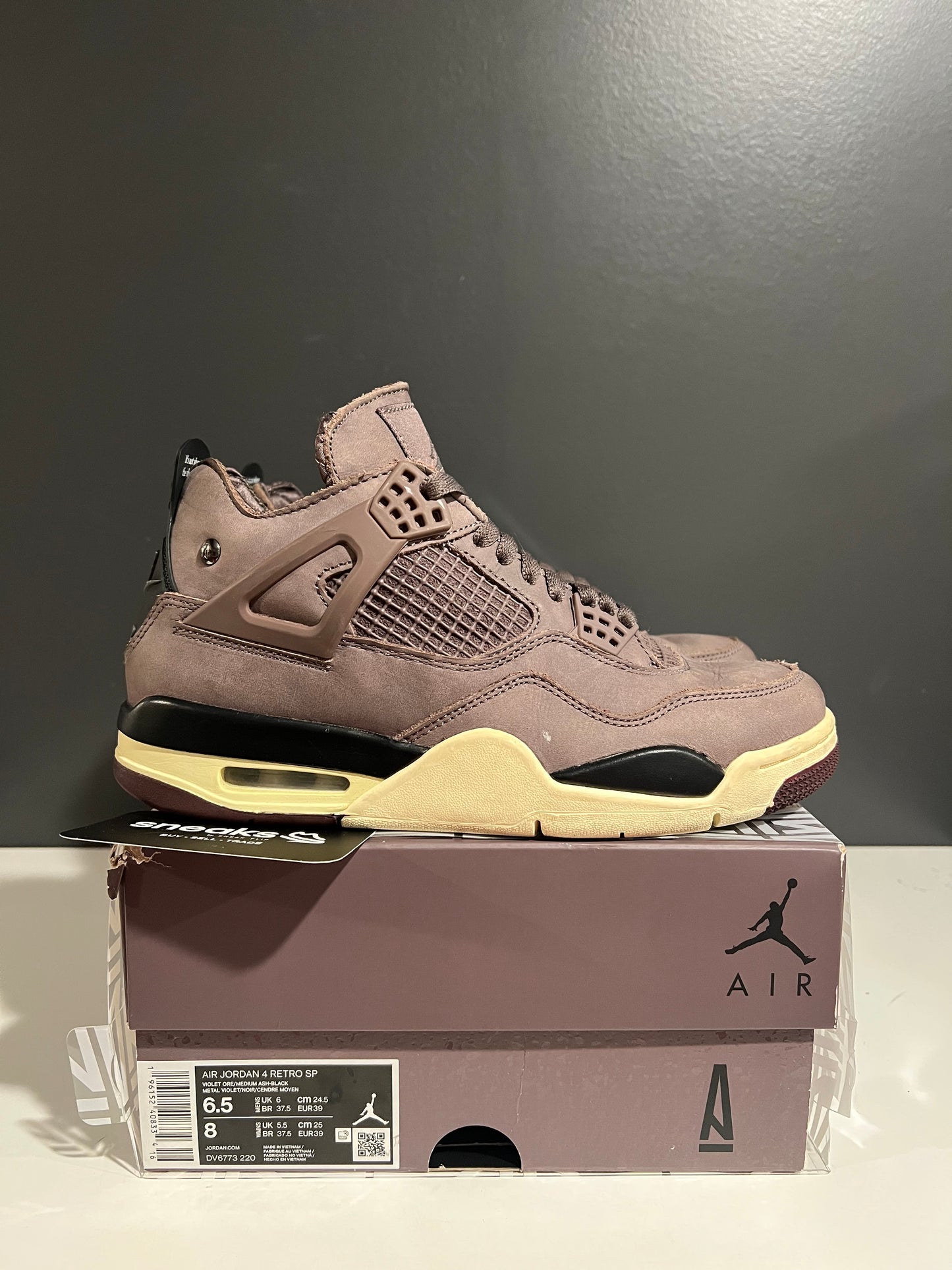 USED A Ma Maniére x Air Jordan 4 Retro Violet Ore DV6773-220 SIZE 6.5M OG ALL JN25-194