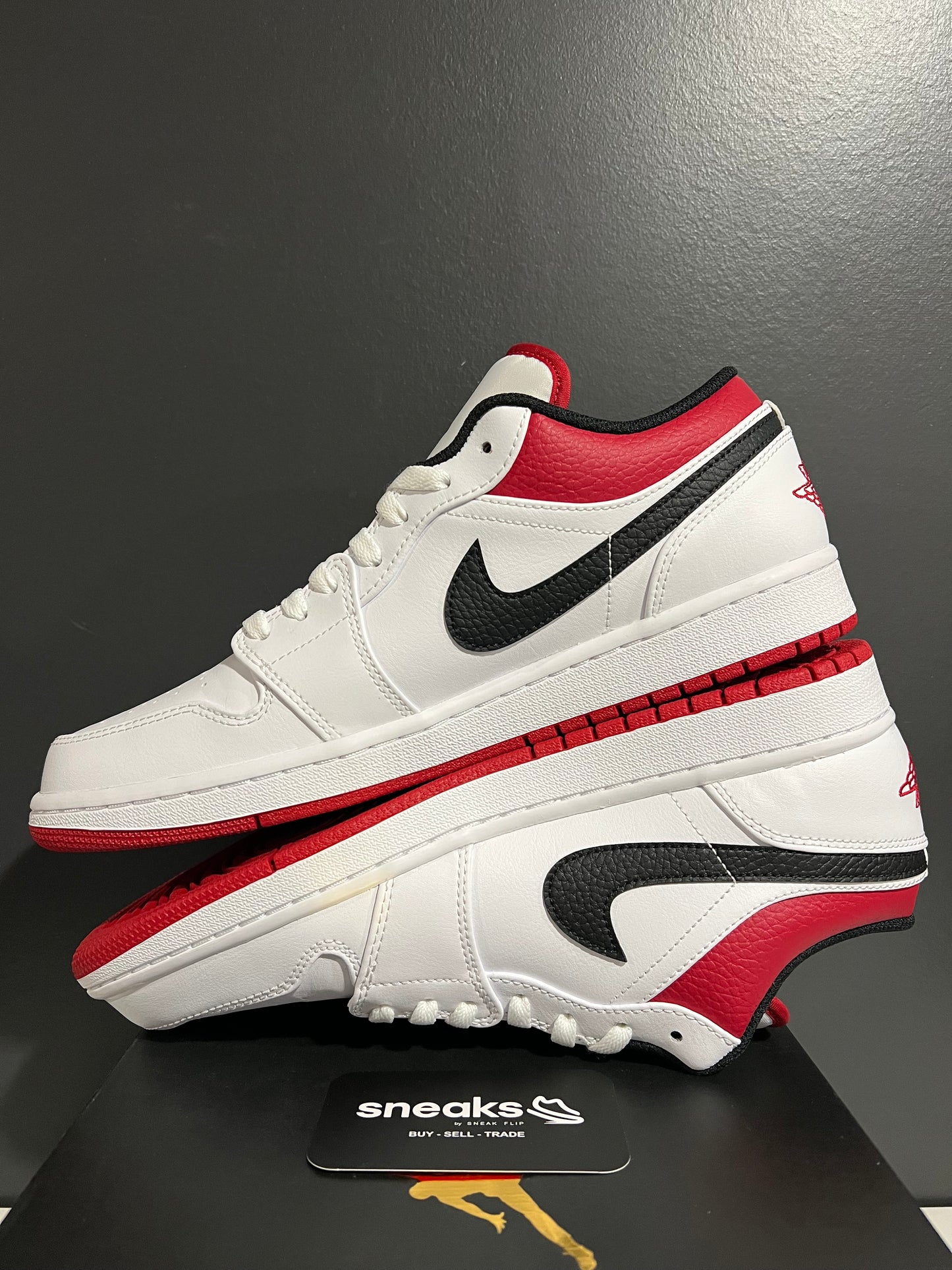 TRIED ON Air Jordan 1 Low White University Red 553558-118 SIZE 10.5M OG ALL JY25-169