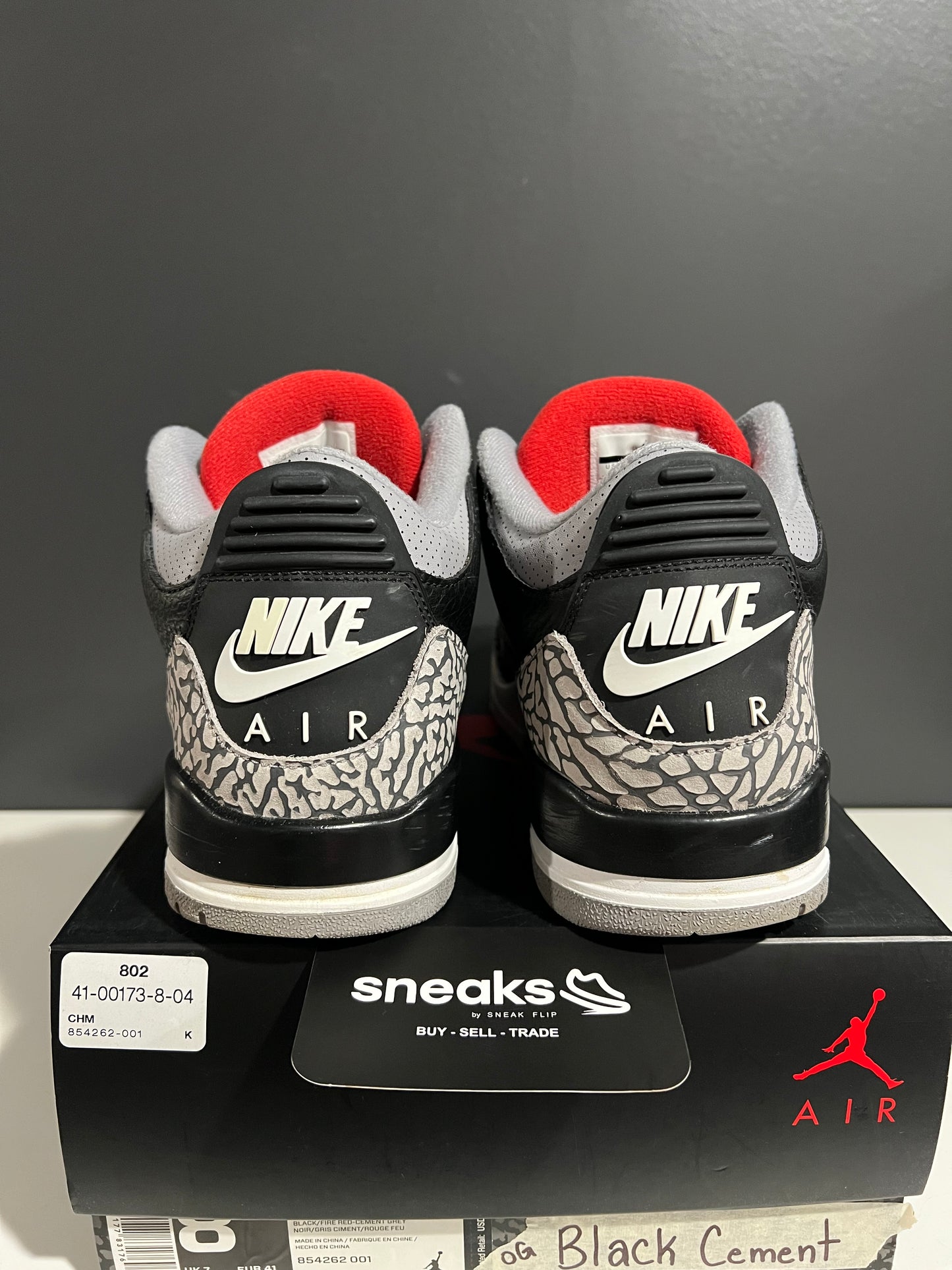 USED Air Jordan 3 Retro OG Black Cement 2018 854262-001 SIZE 8M OG ALL AG25-381