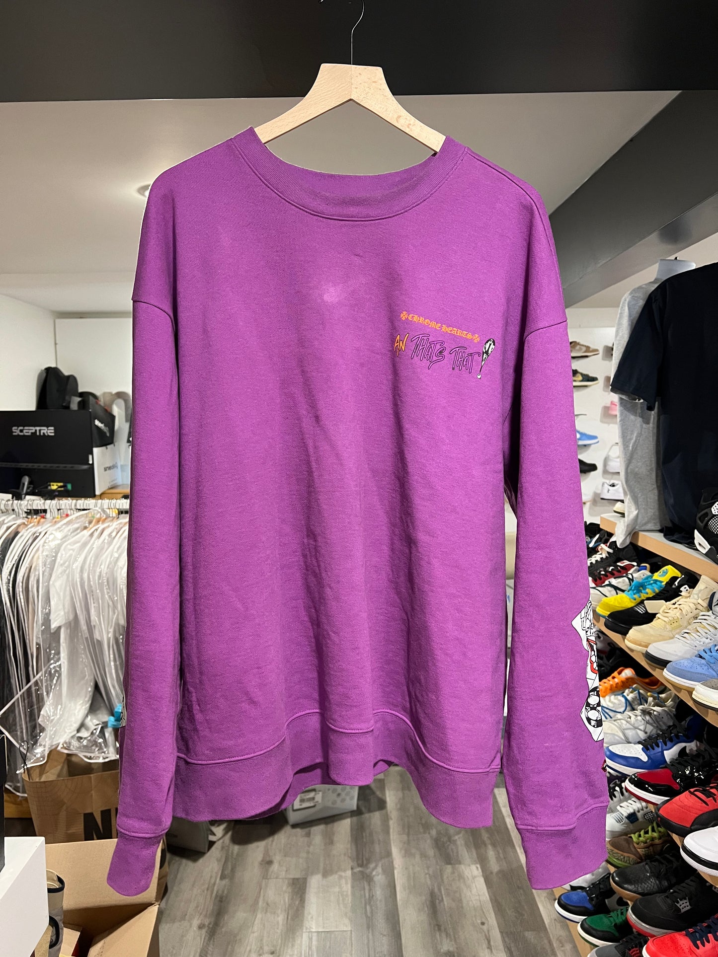 USED Chrome Hearts Matty Boy Thats That Crewneck Sweatshirt Purple