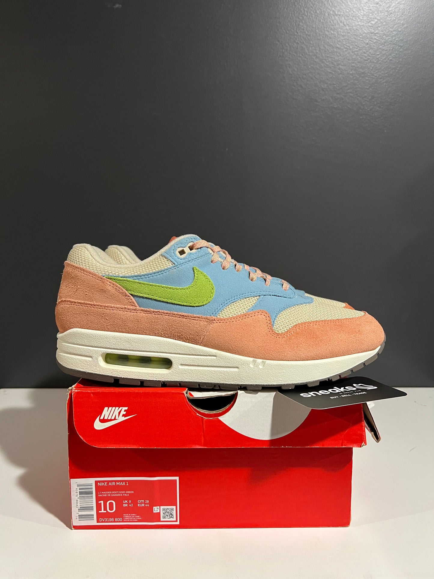 USED Nike Air Max 1 Light Madder Root Worn Blue DV3196-800 SIZE 10M OG ALL JY25-244