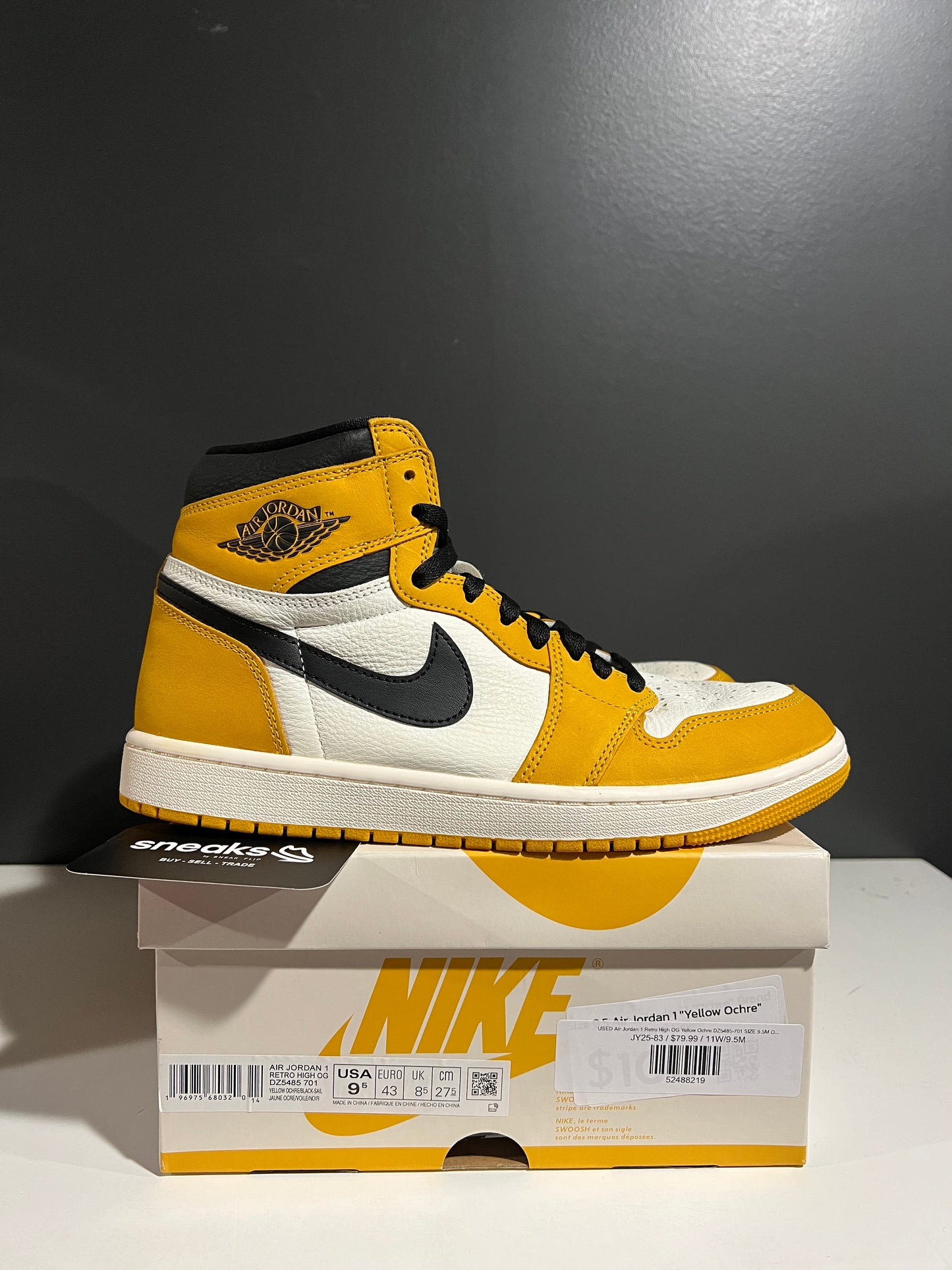 USED Air Jordan 1 Retro High OG Yellow Ochre DZ5485-701 SIZE 9.5M OG ALL JY25-83