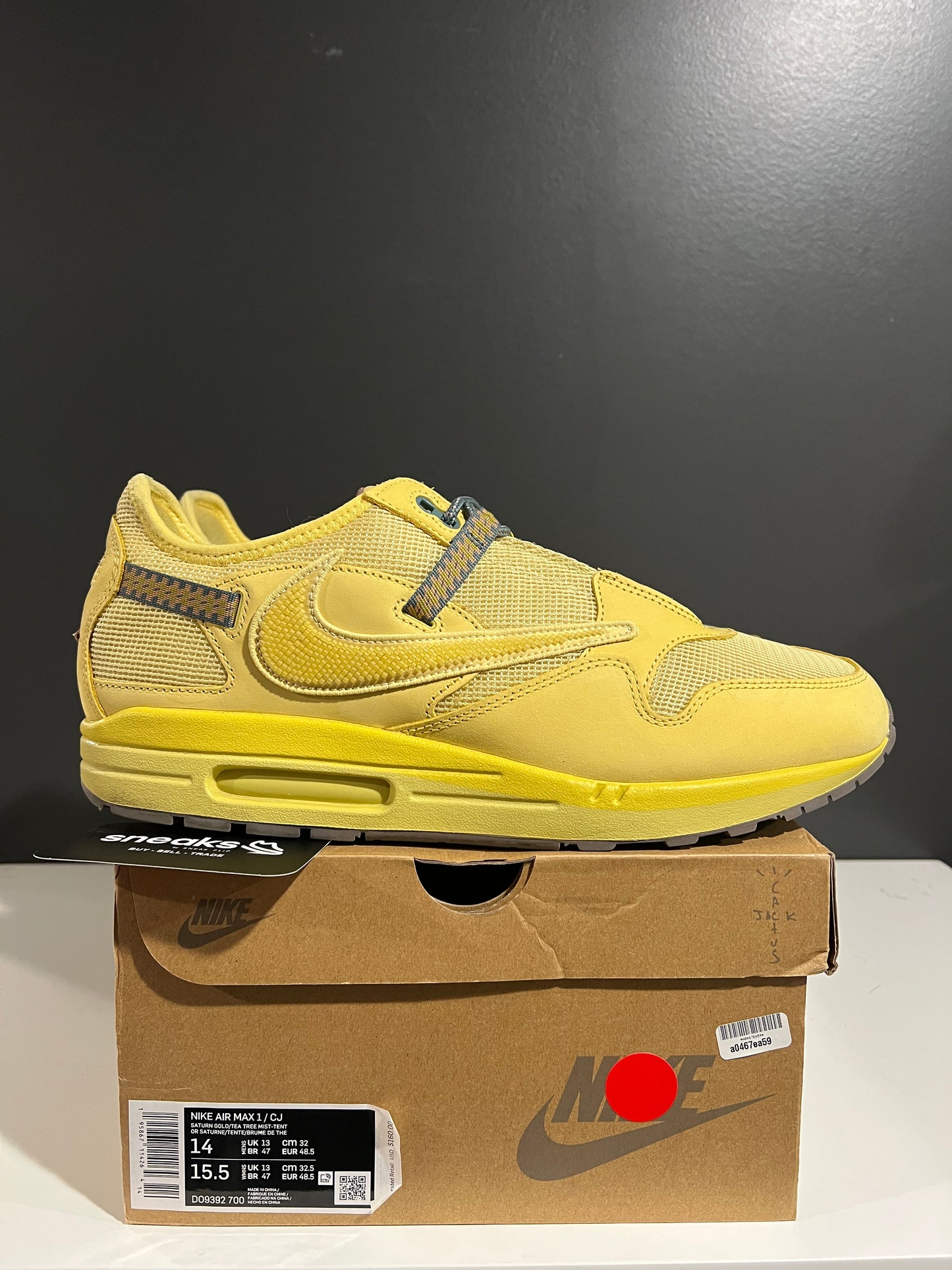 USED Travis Scott x Air Max 1 Saturn Gold DO9392-700 SIZE 14M OG ALL
