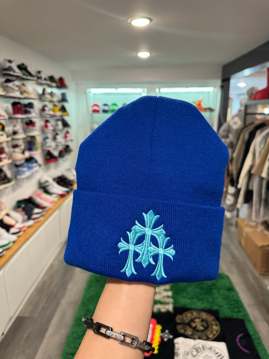Chrome Hearts Beanie/Skully Triple Cross Embroidered Blue