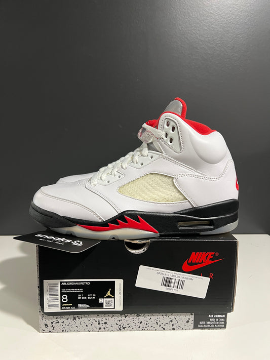 USED Air Jordan 5 Retro White Fire Red 2020 DA1911-102 SIZE 8M OG ALL SP25-119