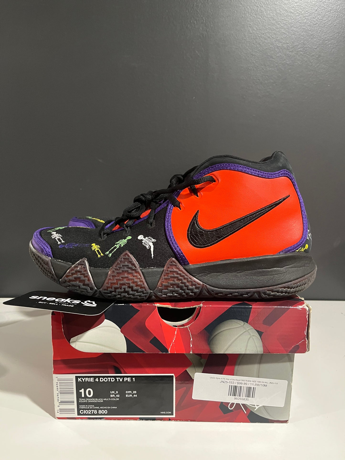 USED Kyrie 4 PE Day of the Dead CI0278-800 SIZE 10M OG ALL JN25-153