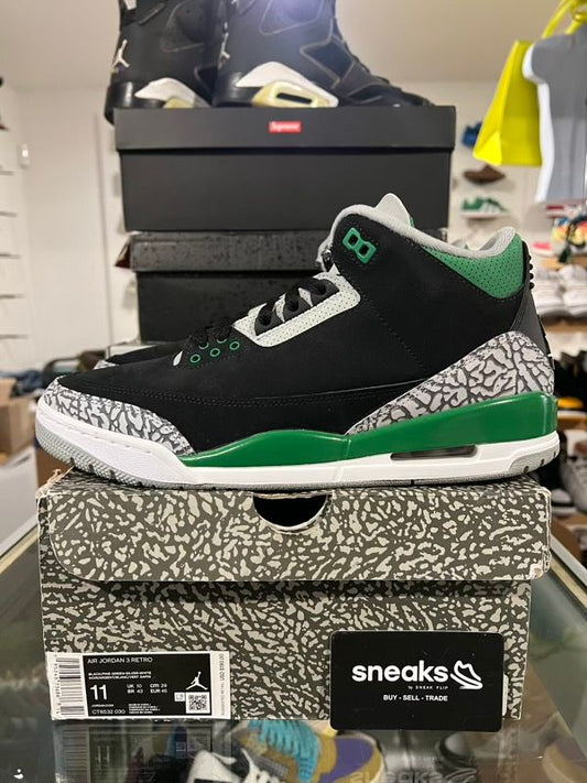 USED SIZE 11M Jordan 3 Retro Pine Green - Used Damaged Box