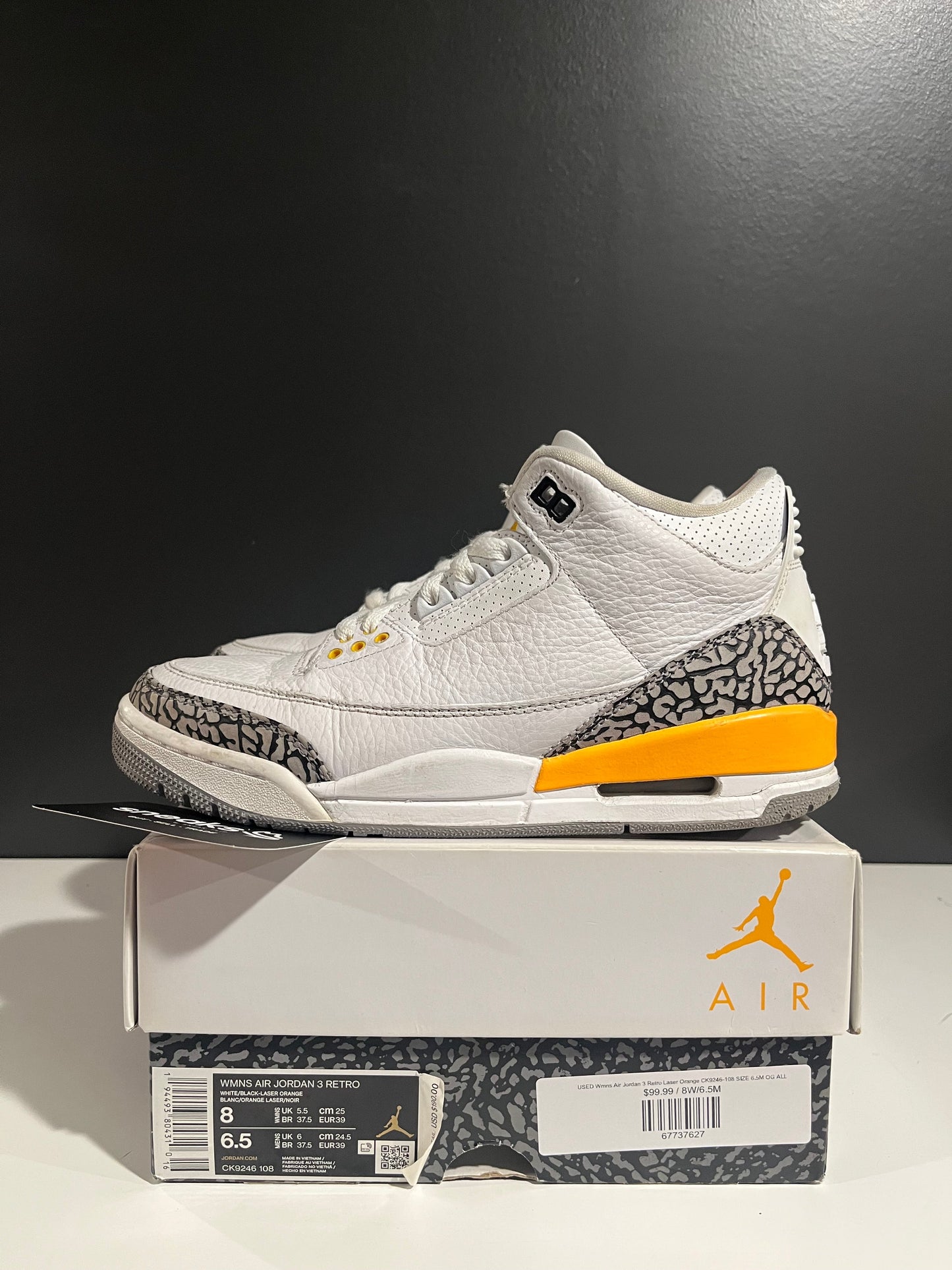 Jordan 3 Retro Laser Orange (Women's) - Used