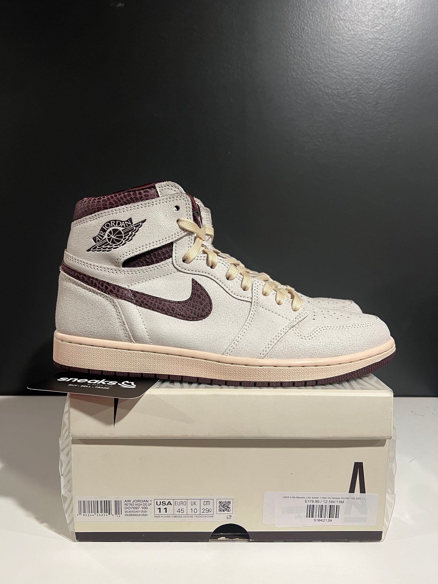USED A Ma Maniére x Air Jordan 1 High OG Airness DO7097-100 SIZE 11M OG ALL JN25-116