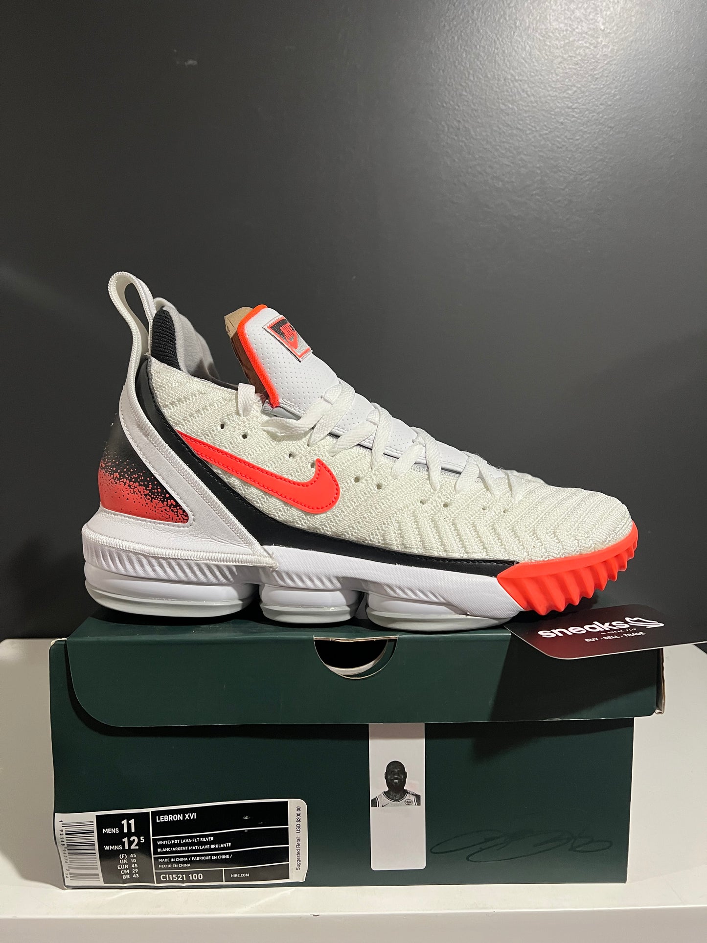 NEW Nike LeBron 16 Hot Lava White CI1521-100 SIZE 11M OG ALL JY25-217