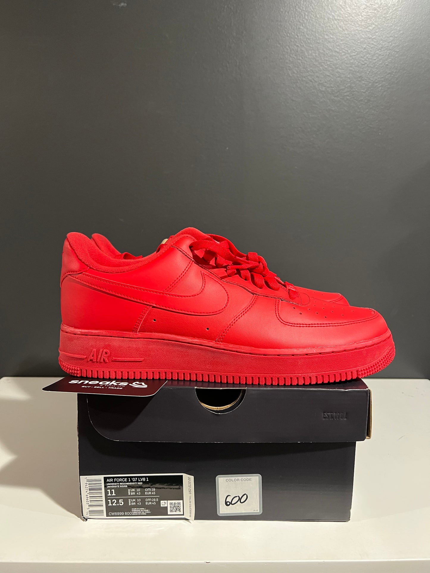 NEW Air Force 1 Low '07 LV8 1 Triple Red CW6999-600 SIZE 11M OG ALL AG25-57