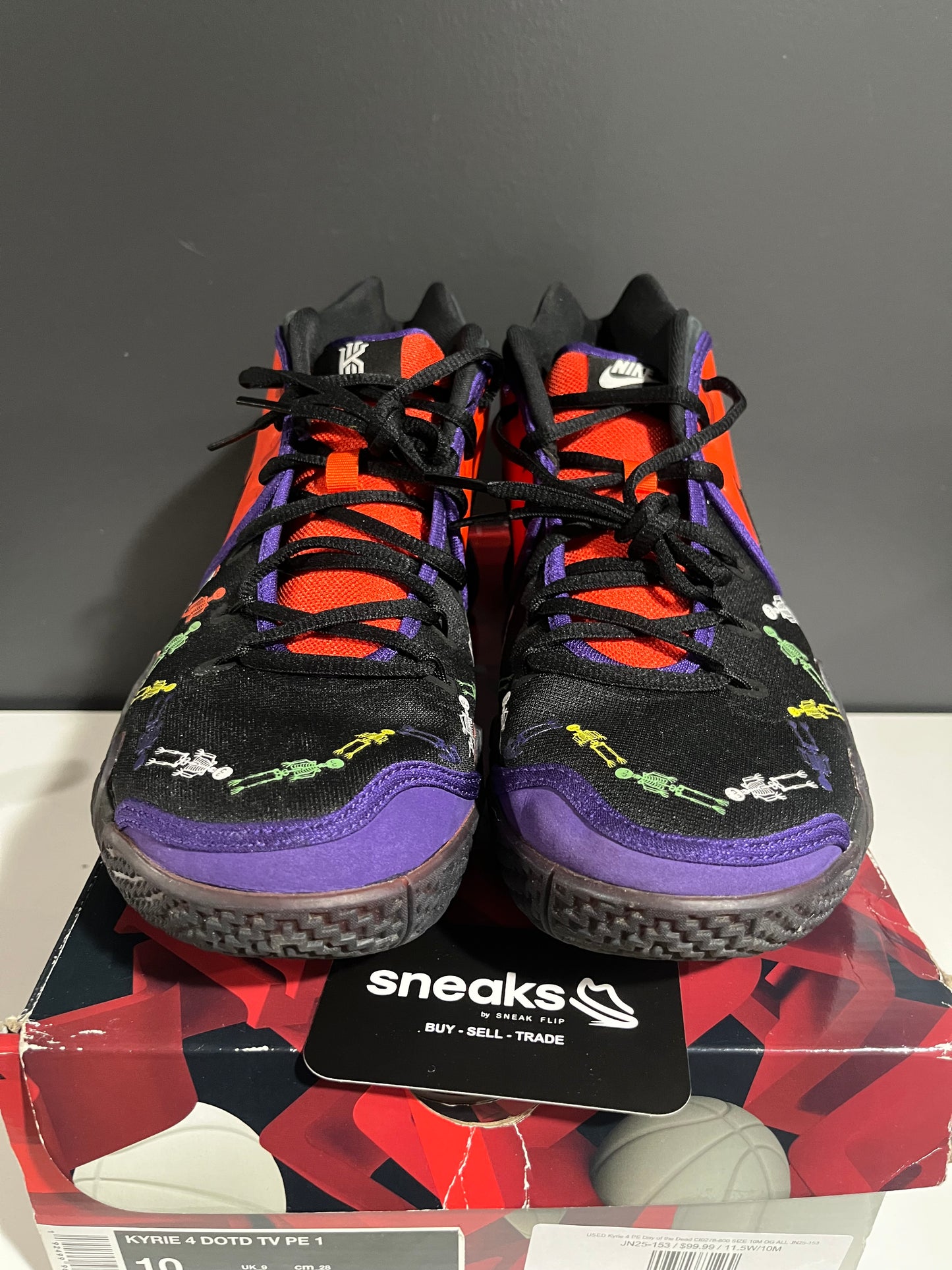 USED Kyrie 4 PE Day of the Dead CI0278-800 SIZE 10M OG ALL JN25-153